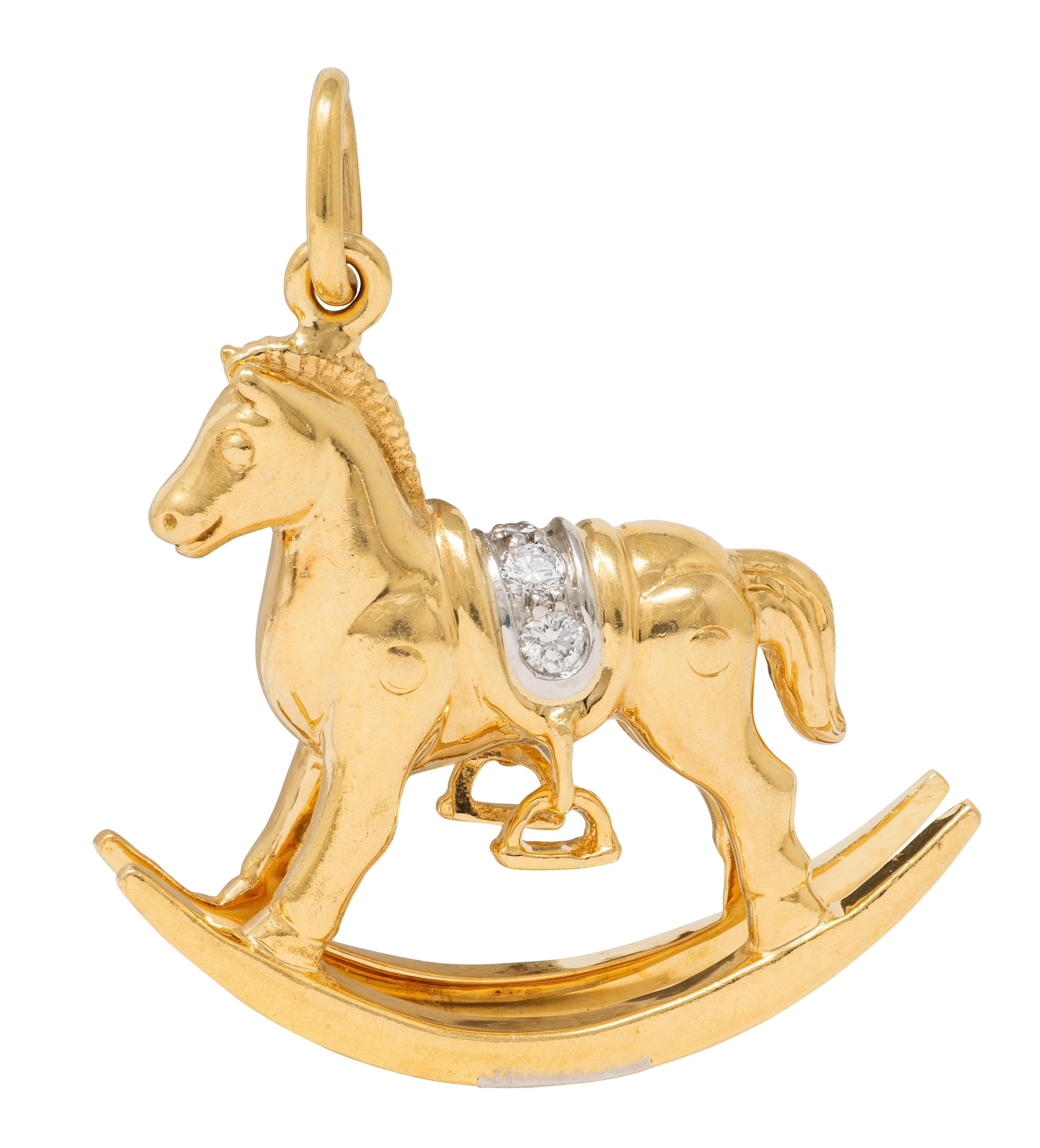 Tiffany & Co. 1990's Diamond 18K Gold Platinum Vintage Rocking Horse Charm