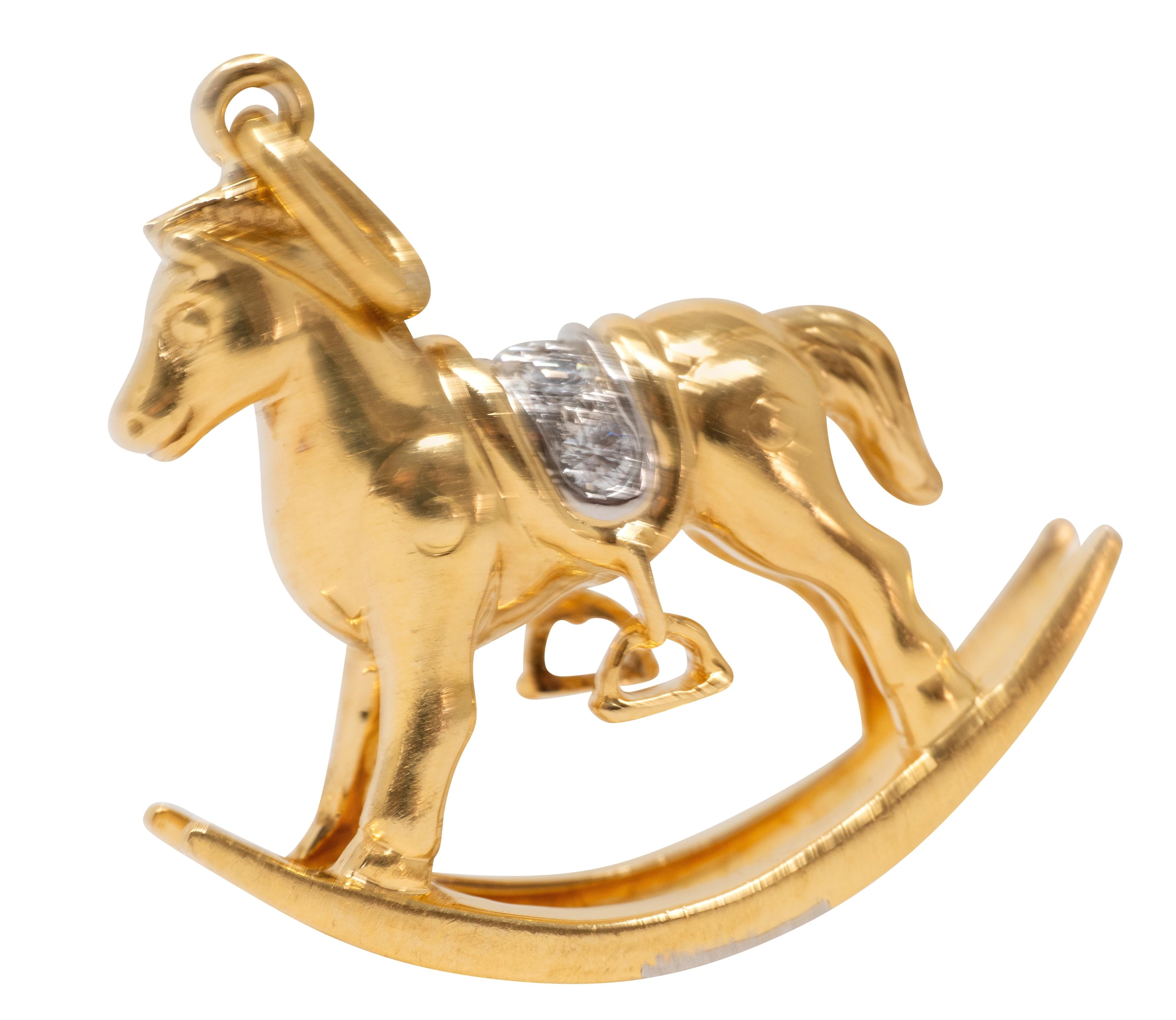 Tiffany & Co. 1990's Diamond 18K Gold Platinum Vintage Rocking Horse Charm