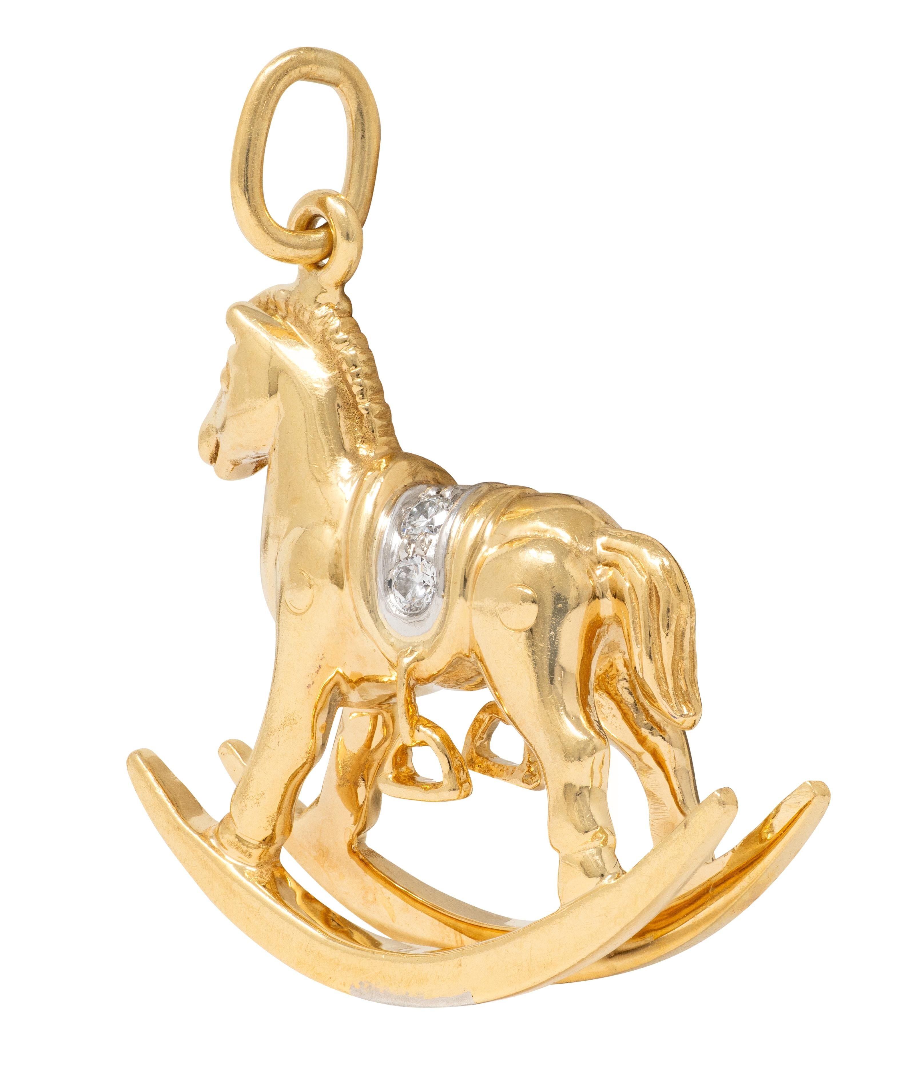 Tiffany & Co. 1990's Diamond 18K Gold Platinum Vintage Rocking Horse Charm