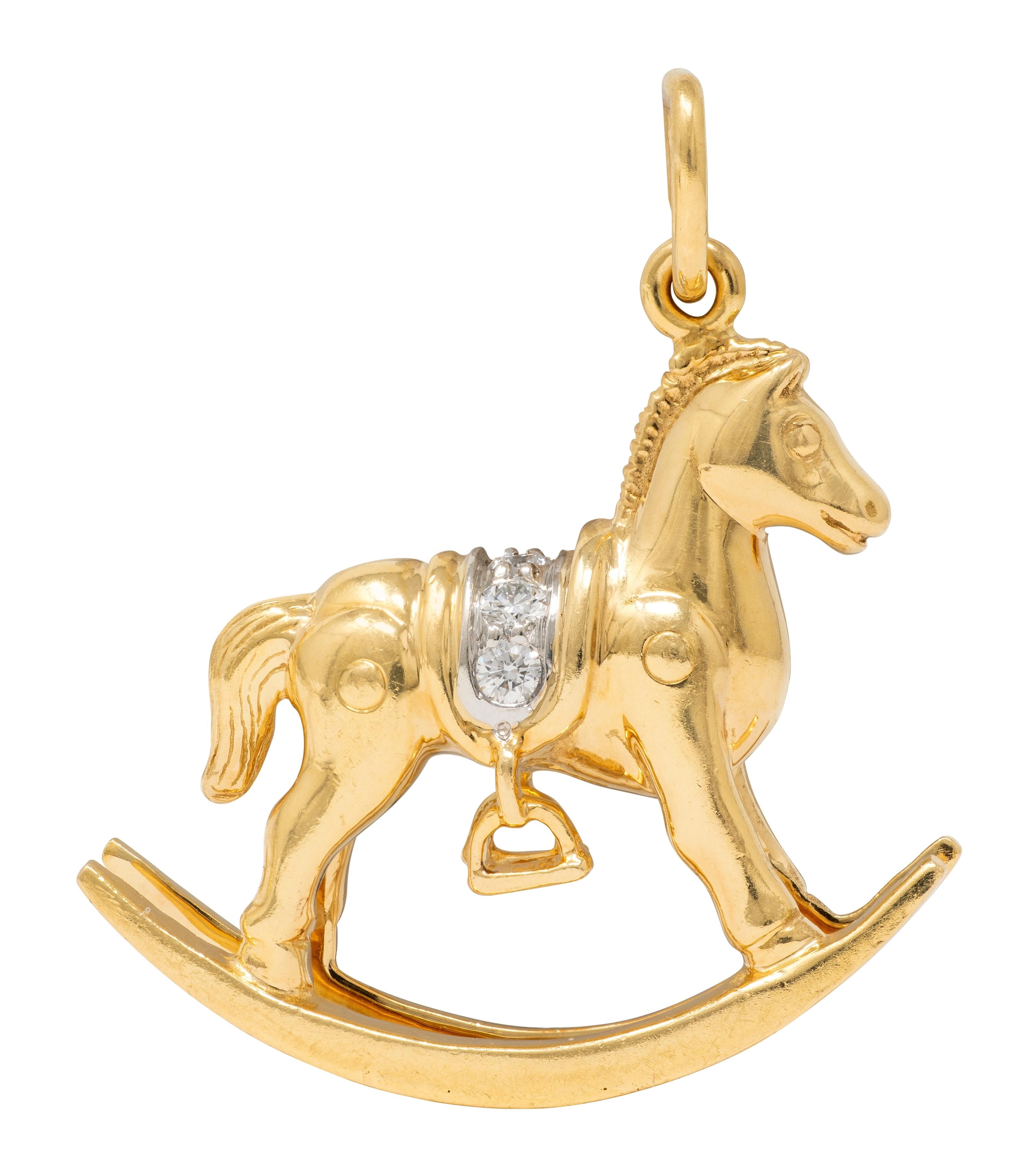 Tiffany & Co. 1990's Diamond 18K Gold Platinum Vintage Rocking Horse Charm