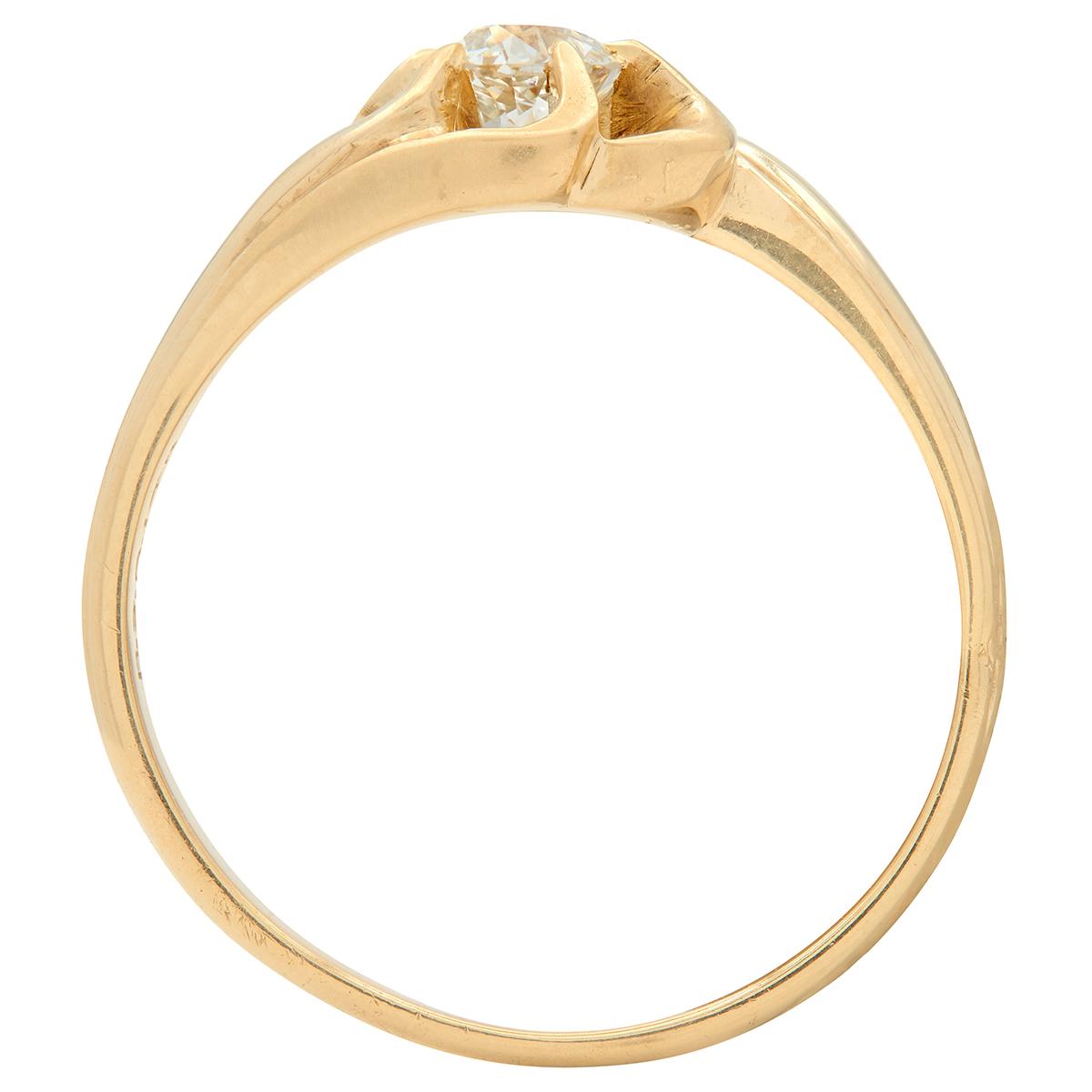 1960's Old Mine Cut Diamond 14 Karat Yellow Gold Vintage Belcher Engagement Ring