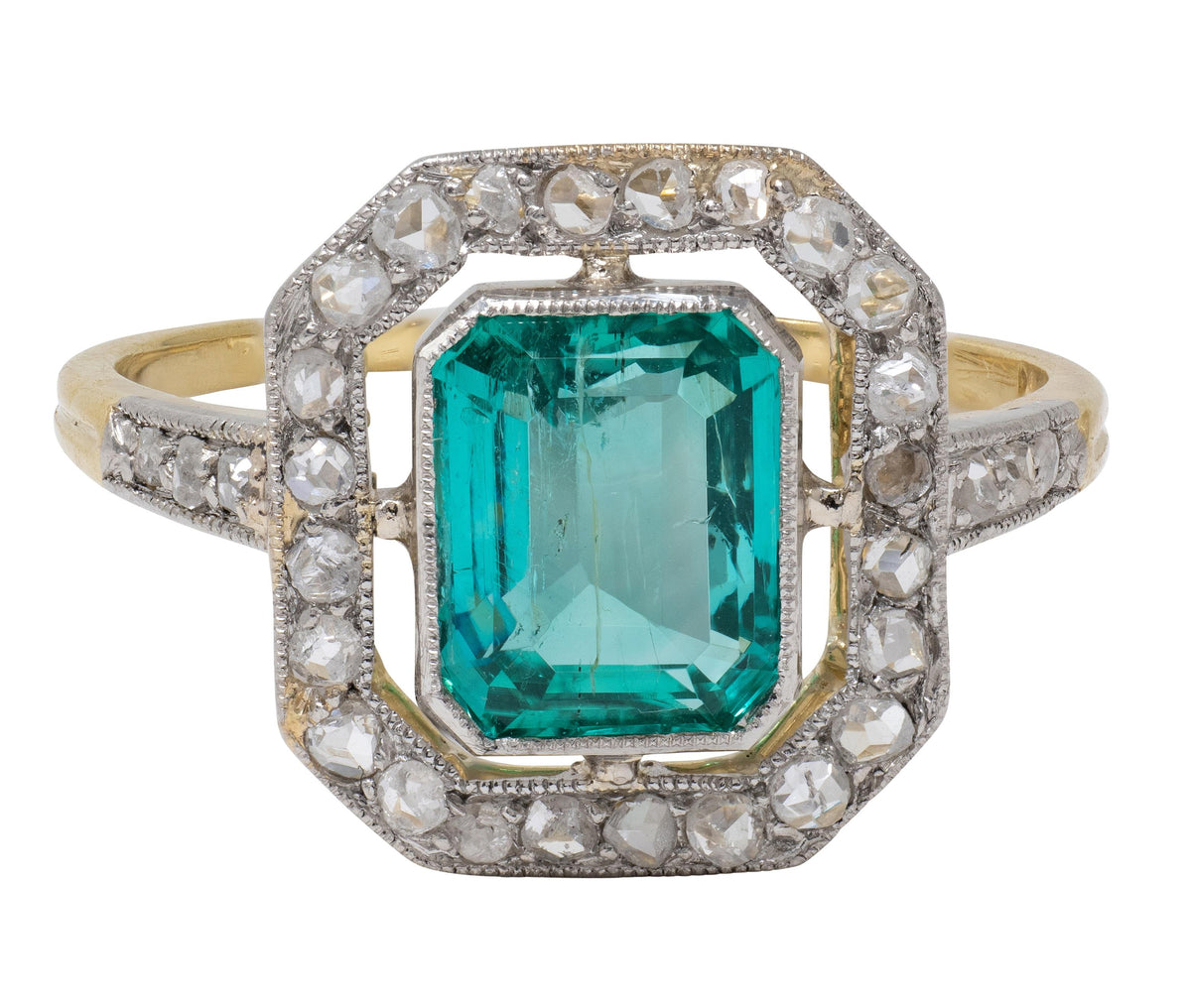 Art Deco 1.67 CTW Colombian Emerald Diamond Platinum 18K Gold Antique Ring GIA