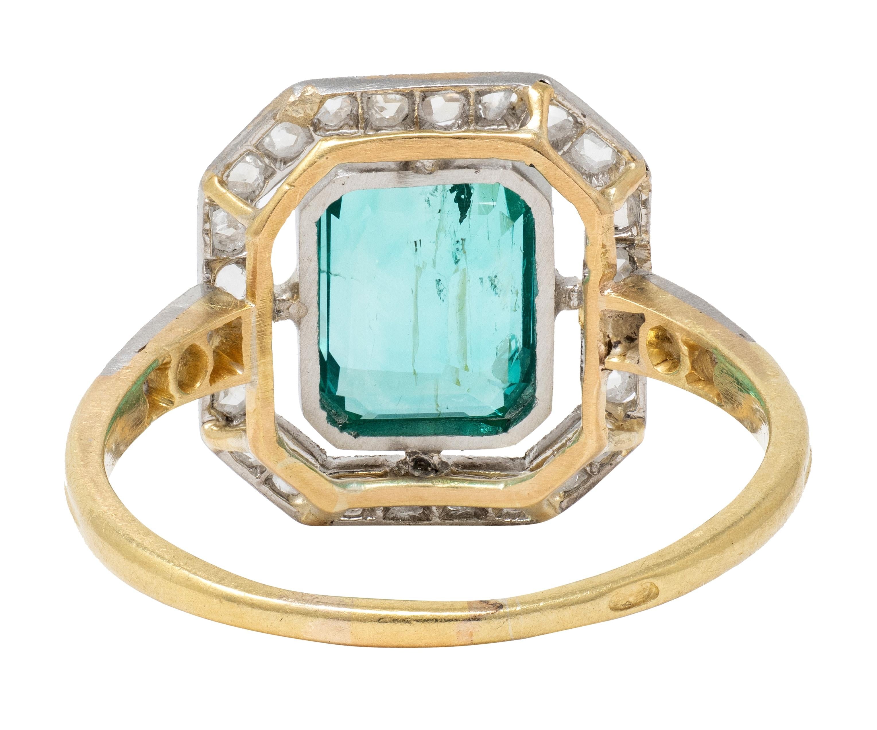 Art Deco 1.67 CTW Colombian Emerald Diamond Platinum 18K Gold Antique Ring GIA
