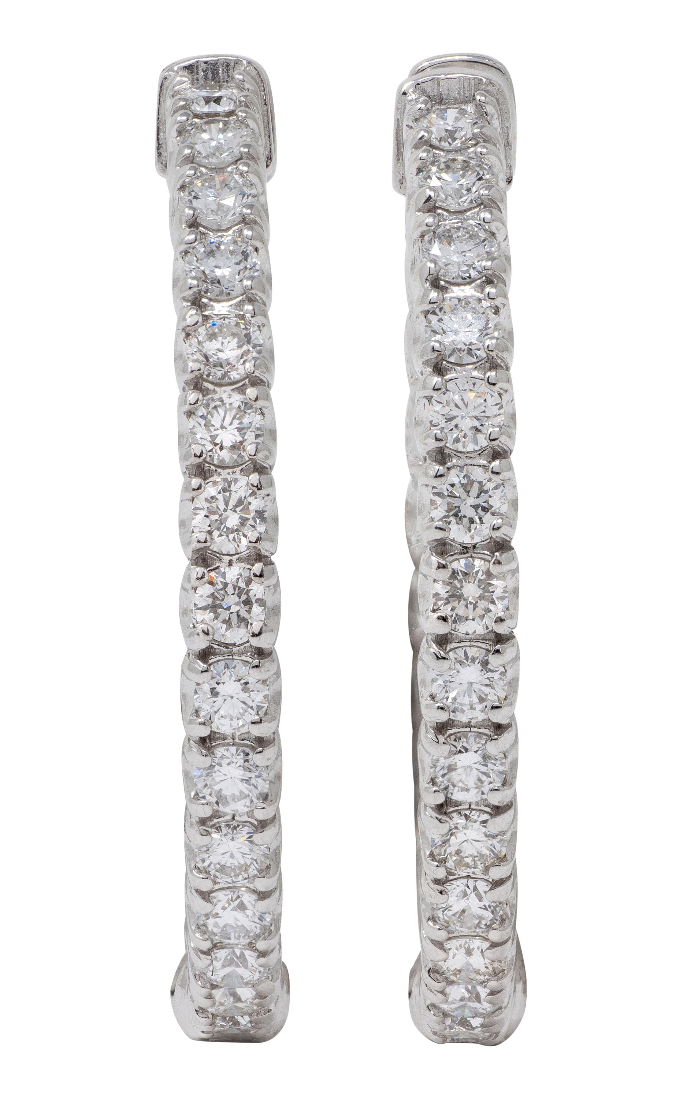 Contemporary 1.50 CTW Diamond 14K Gold Inside Outside 27 MM Hoop Earrings