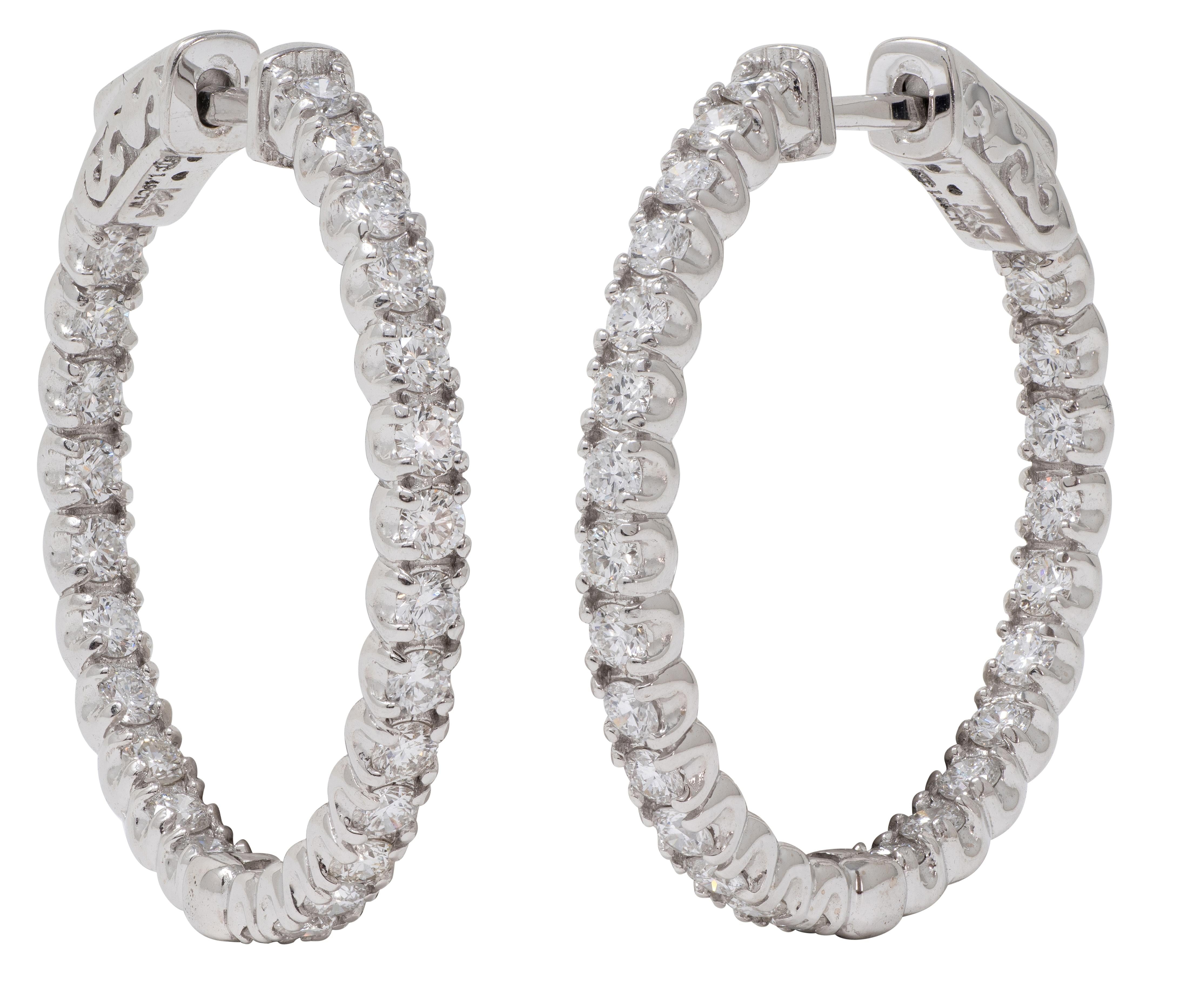 Contemporary 1.50 CTW Diamond 14K Gold Inside Outside 27 MM Hoop Earrings