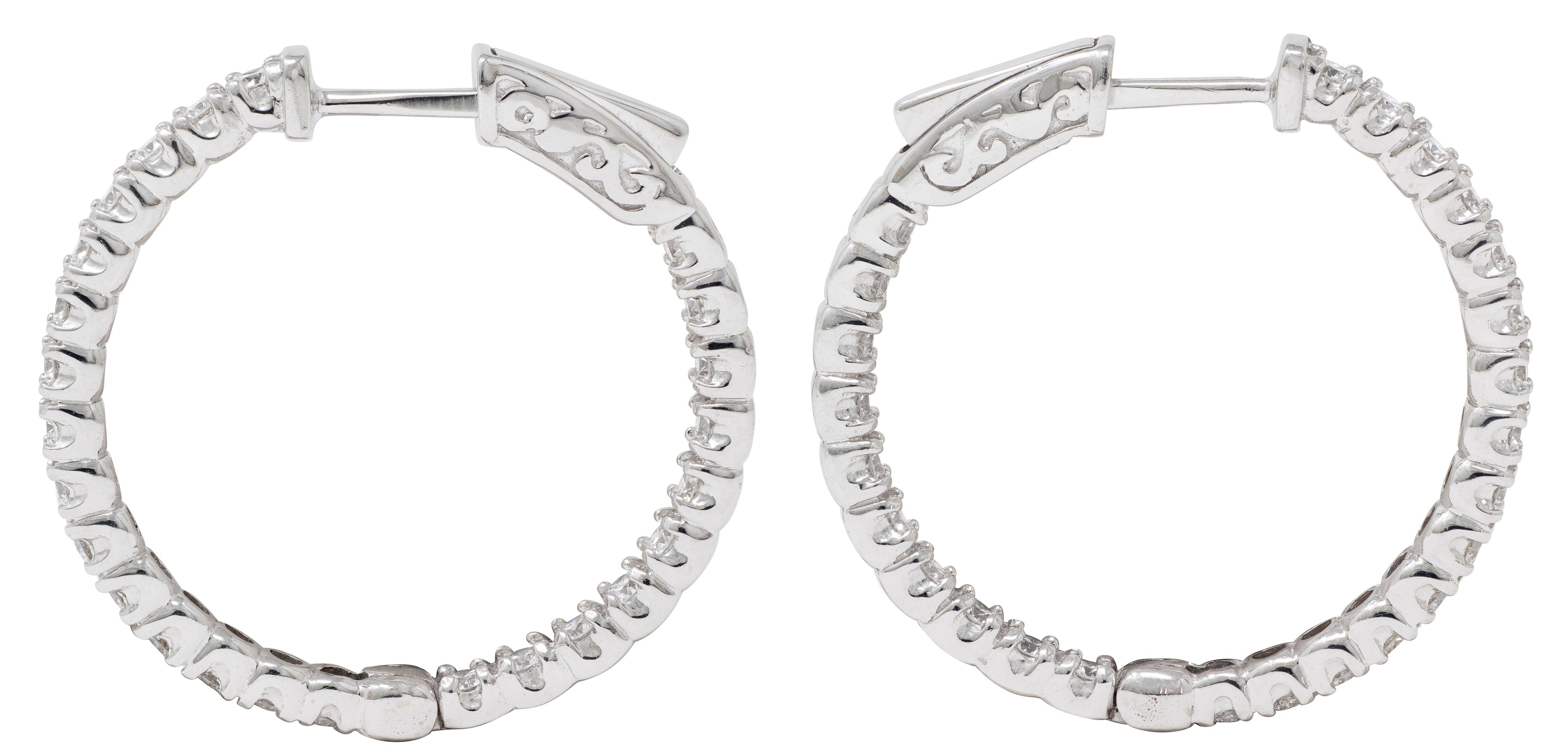 Contemporary 1.50 CTW Diamond 14K Gold Inside Outside 27 MM Hoop Earrings