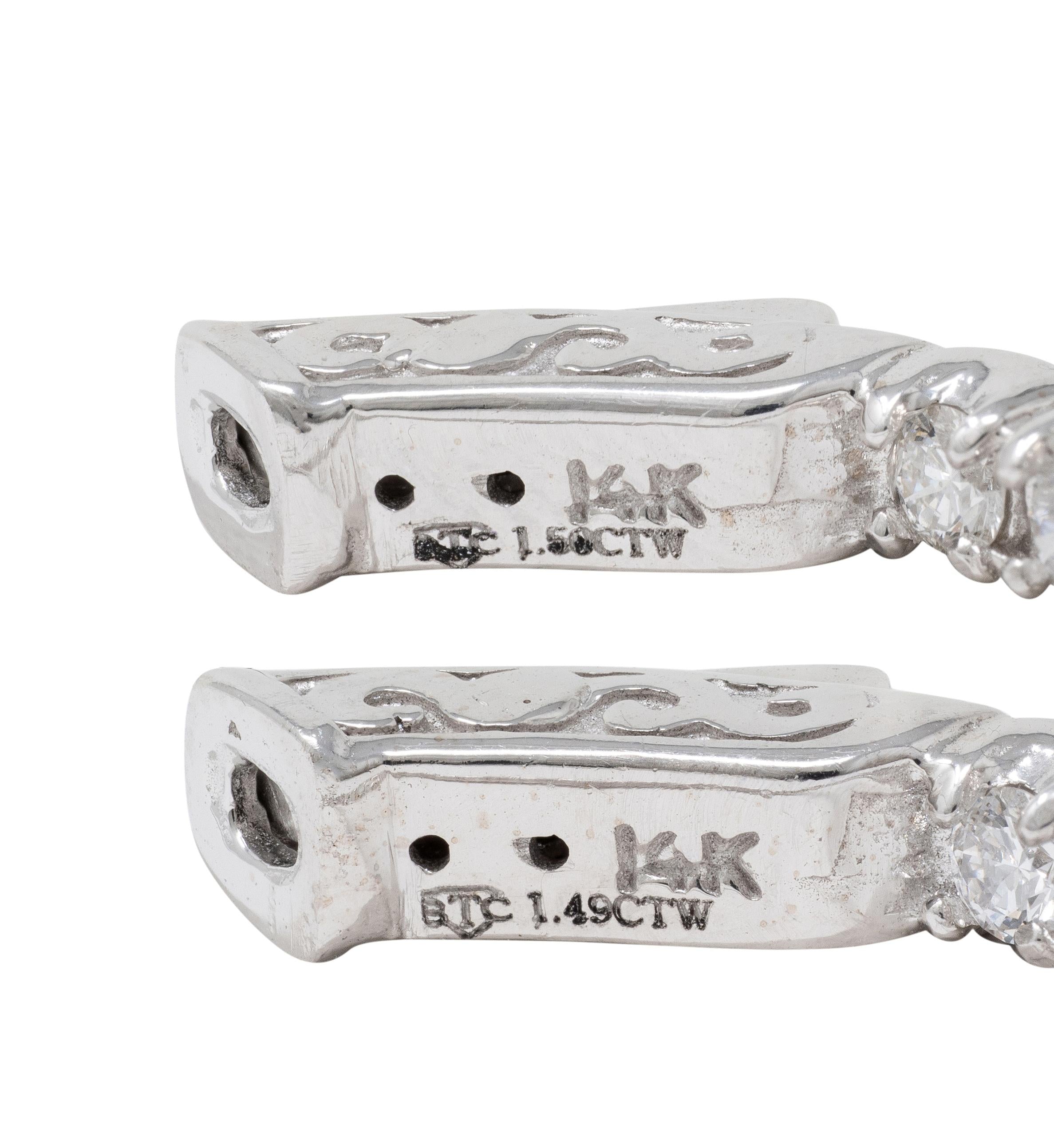 Contemporary 1.50 CTW Diamond 14K Gold Inside Outside 27 MM Hoop Earrings
