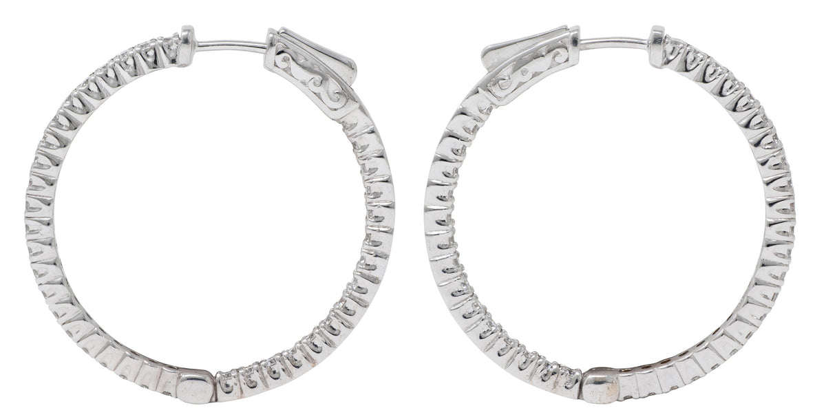 Contemporary 1.50 Carats Diamond 14K Gold Inside Outside 30 MM Hoop Earrings