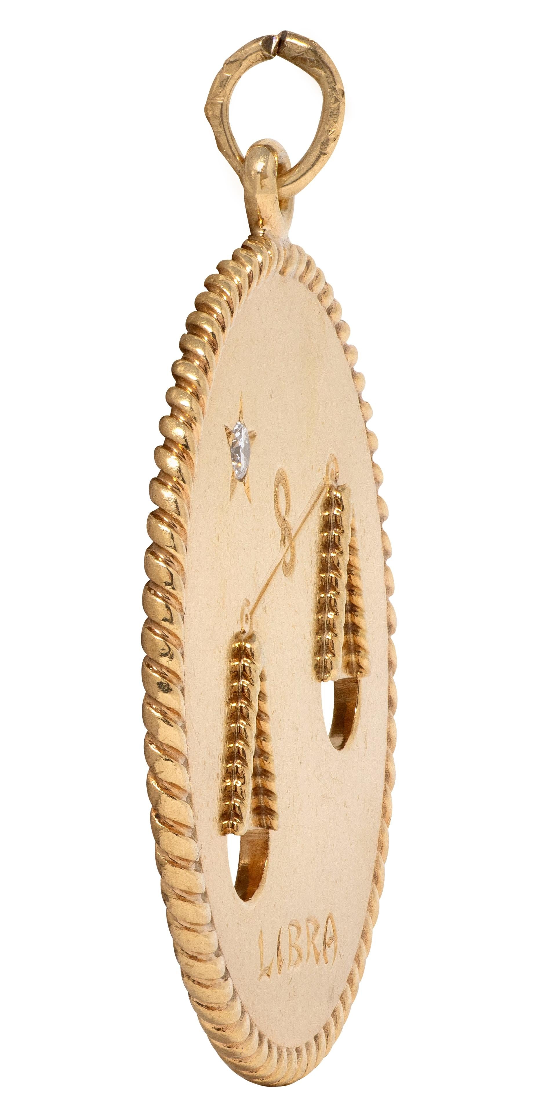 Cartier 1970's Diamond 14K Yellow Gold Vintage Libra Zodiac Medallion Pendant