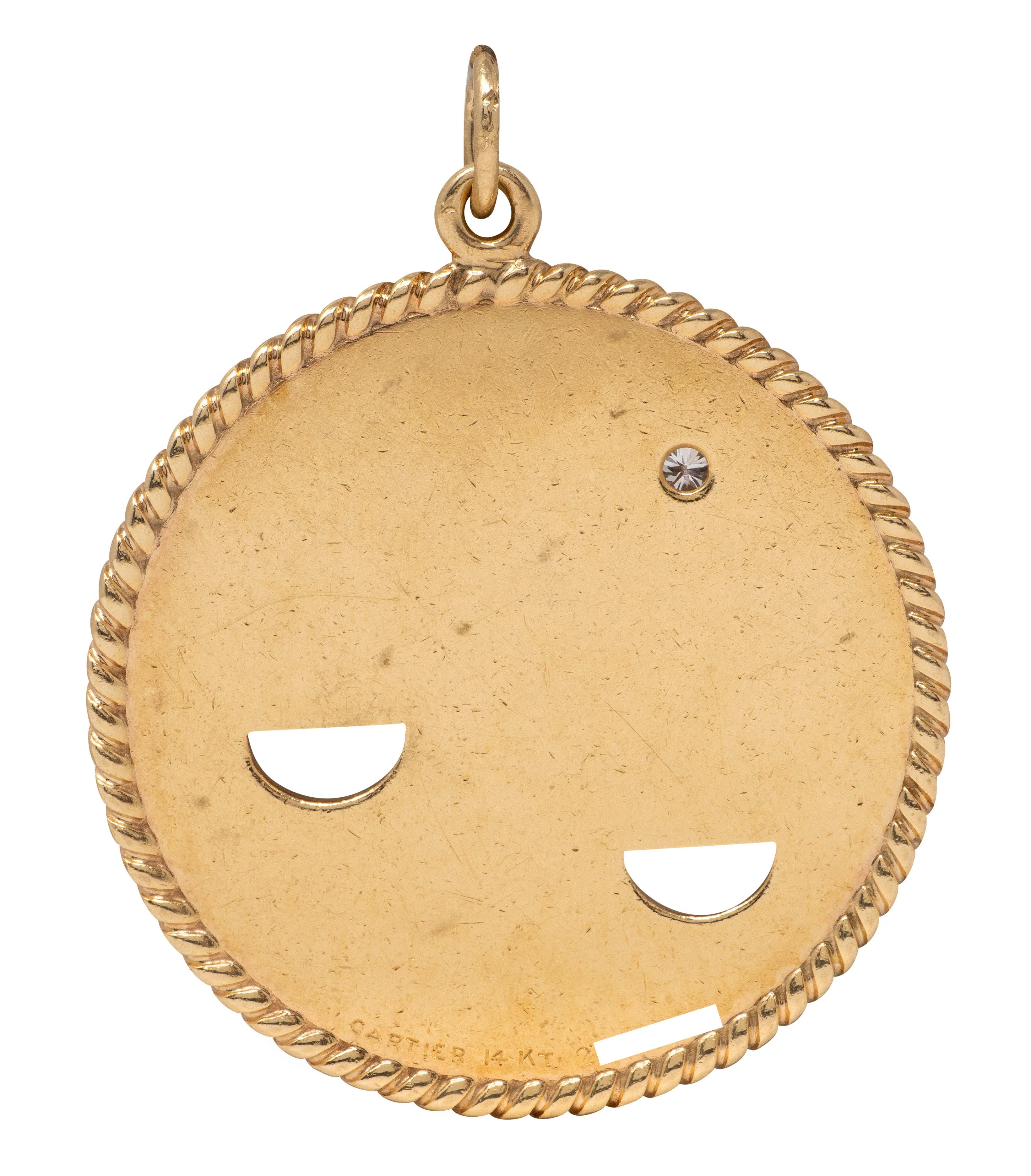 Cartier 1970's Diamond 14K Yellow Gold Vintage Libra Zodiac Medallion Pendant