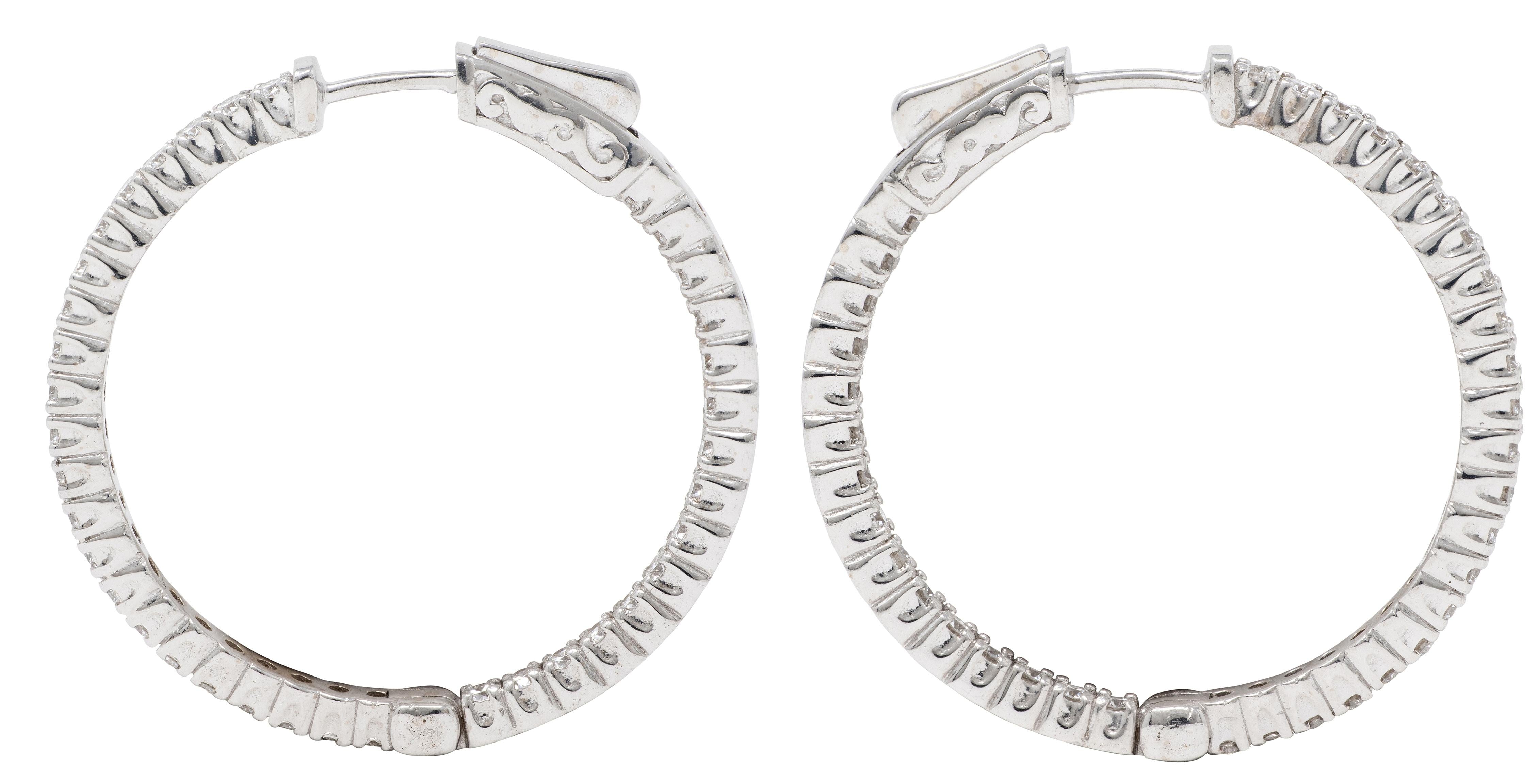 Contemporary 1.50 CTW Diamond 14 Karat White Gold 30 MM Hoop Earrings