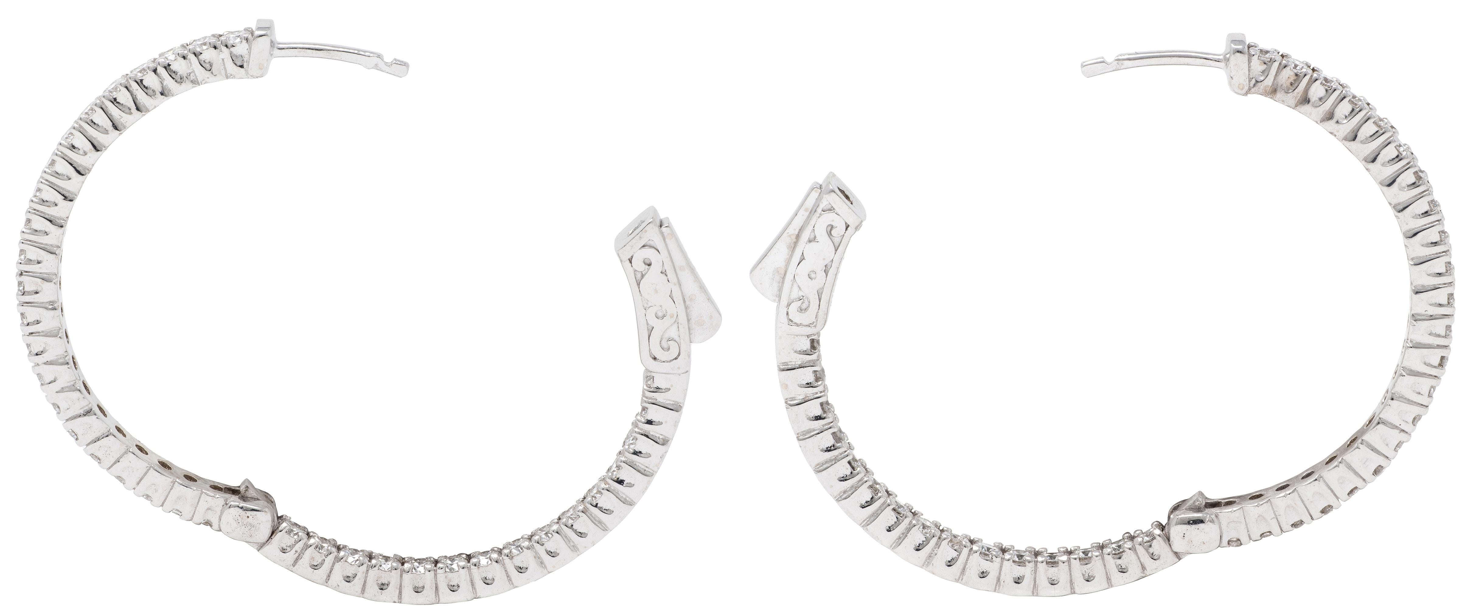 Contemporary 1.50 CTW Diamond 14 Karat White Gold 30 MM Hoop Earrings
