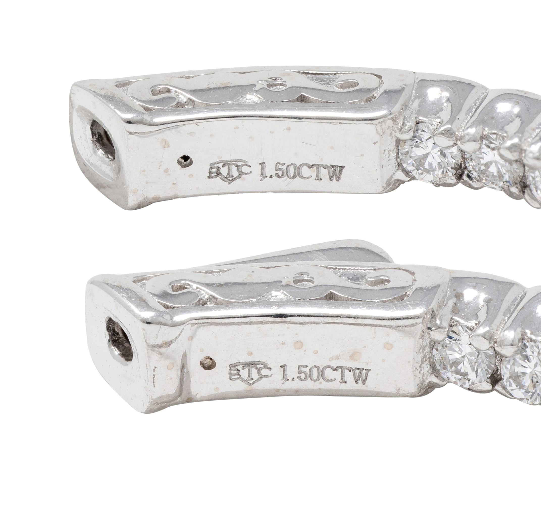 Contemporary 1.50 CTW Diamond 14 Karat White Gold 30 MM Hoop Earrings