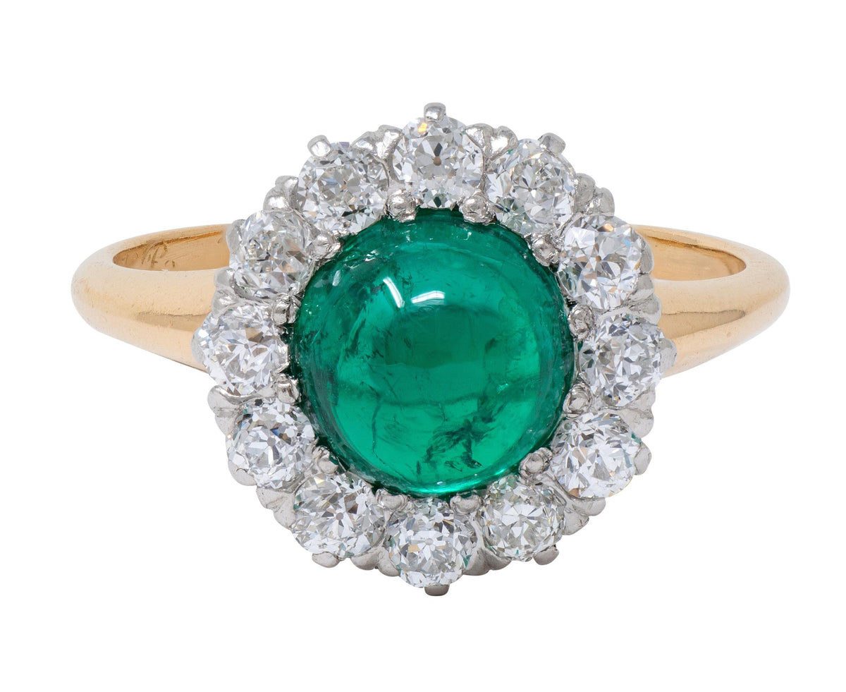 J.E. Caldwell Edwardian Colombian Emerald Diamond Platinum 18K Gold Antique Ring