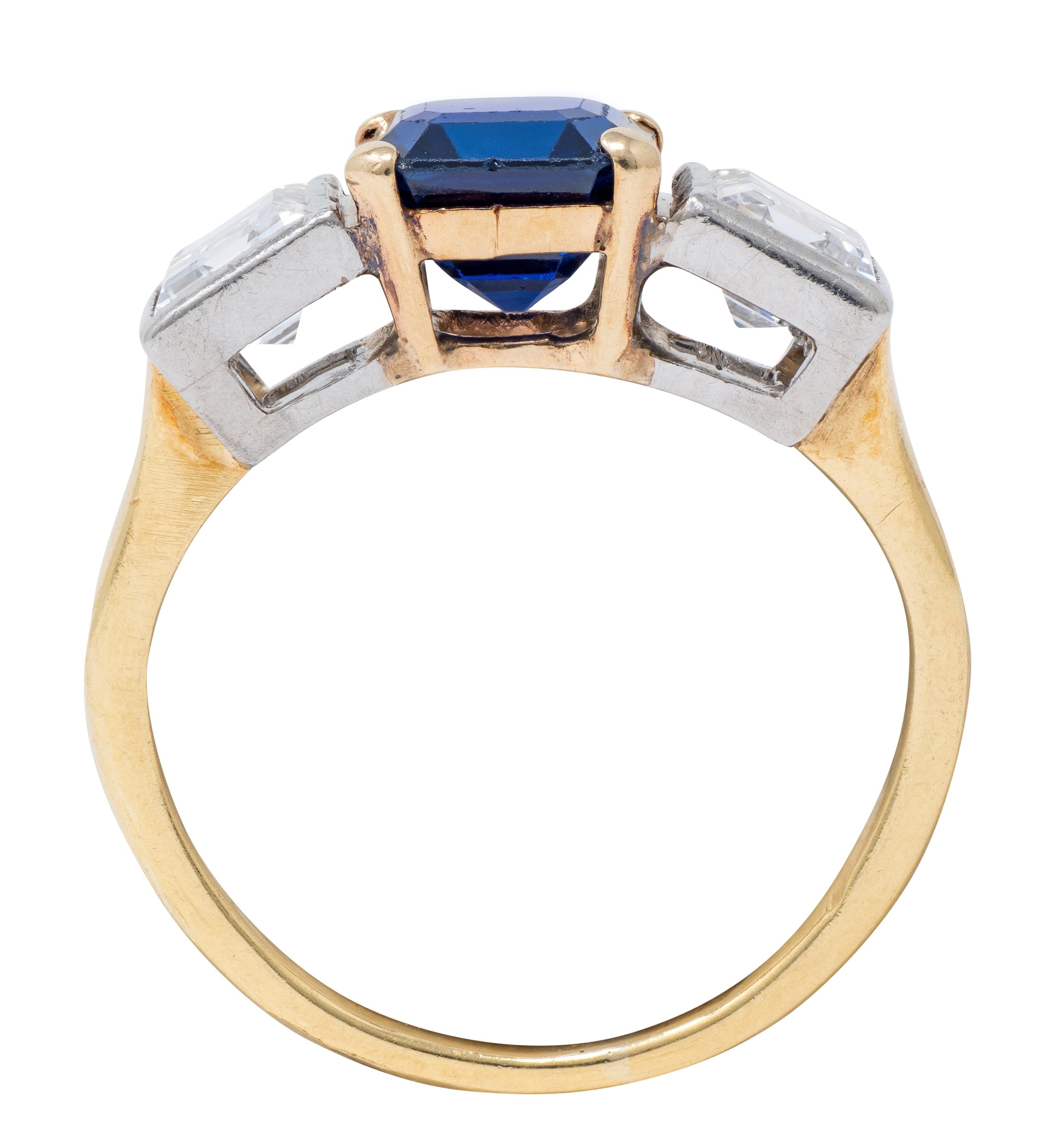 Mid-Century 2.93 CTW No Heat Sapphire Diamond Platinum 14K Gold Vintage Ring GIA