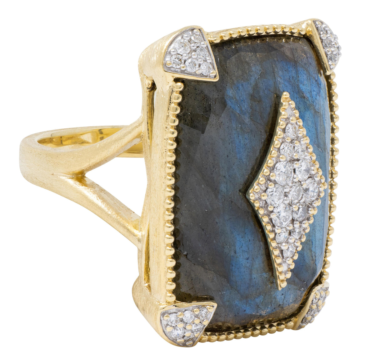 Jude Frances 2010's Labradorite Diamond 18 Karat Two-Tone Gold Cocktail Ring