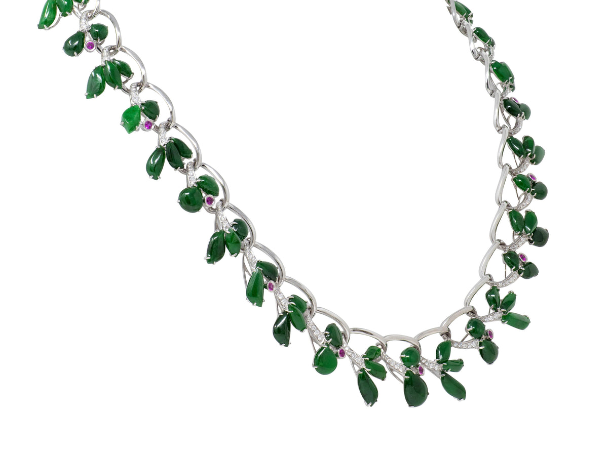 2000's Jade Diamond 18 Karat White Gold Contemporary Fanning Fancy Necklace