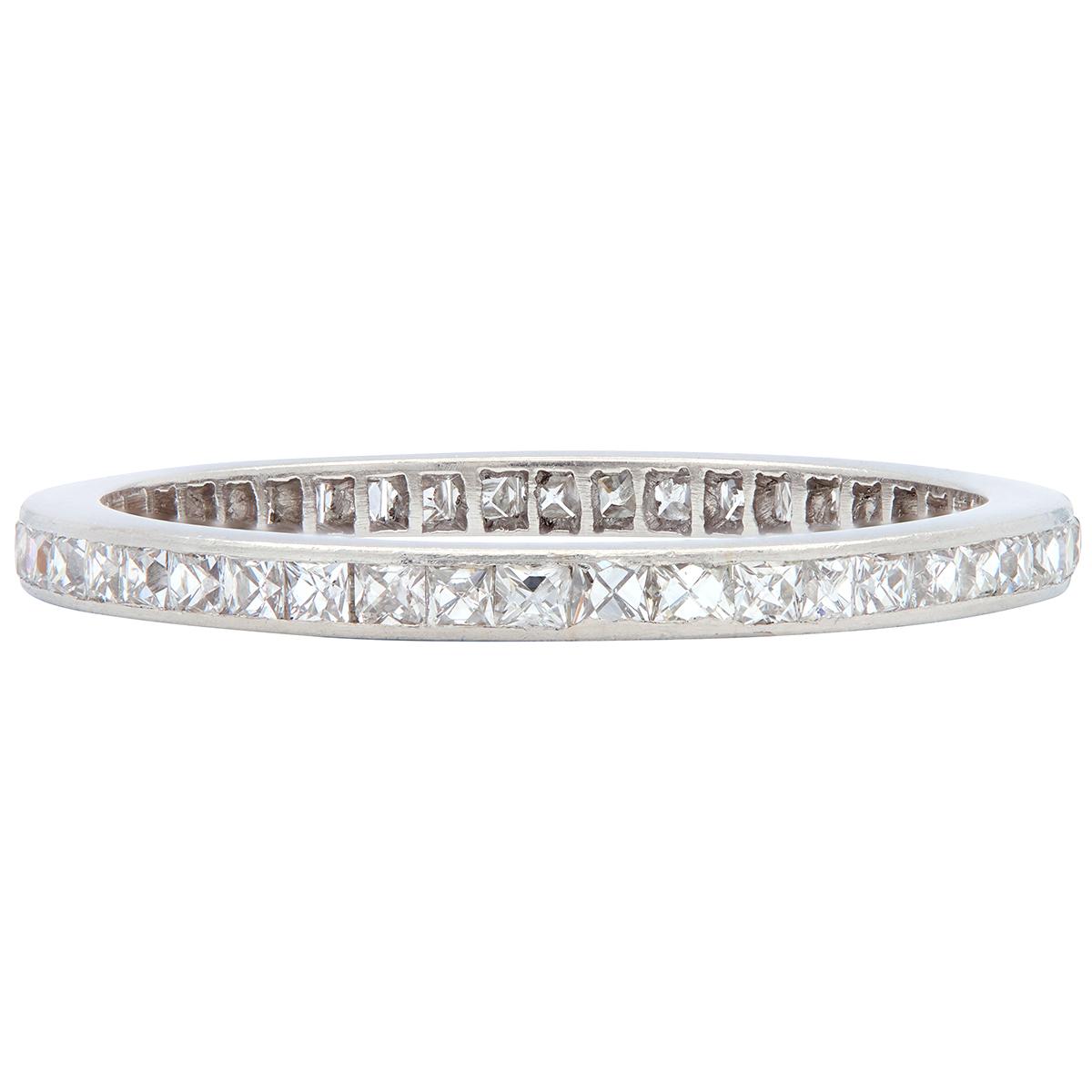 Art Deco 1.38 CTW Diamond Platinum Vintage French Cut Eternity Wedding Band Ring