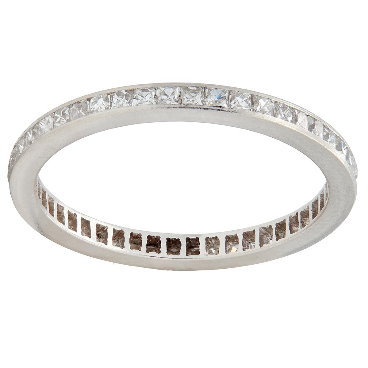Art Deco 1.38 CTW Diamond Platinum Vintage French Cut Eternity Wedding Band Ring