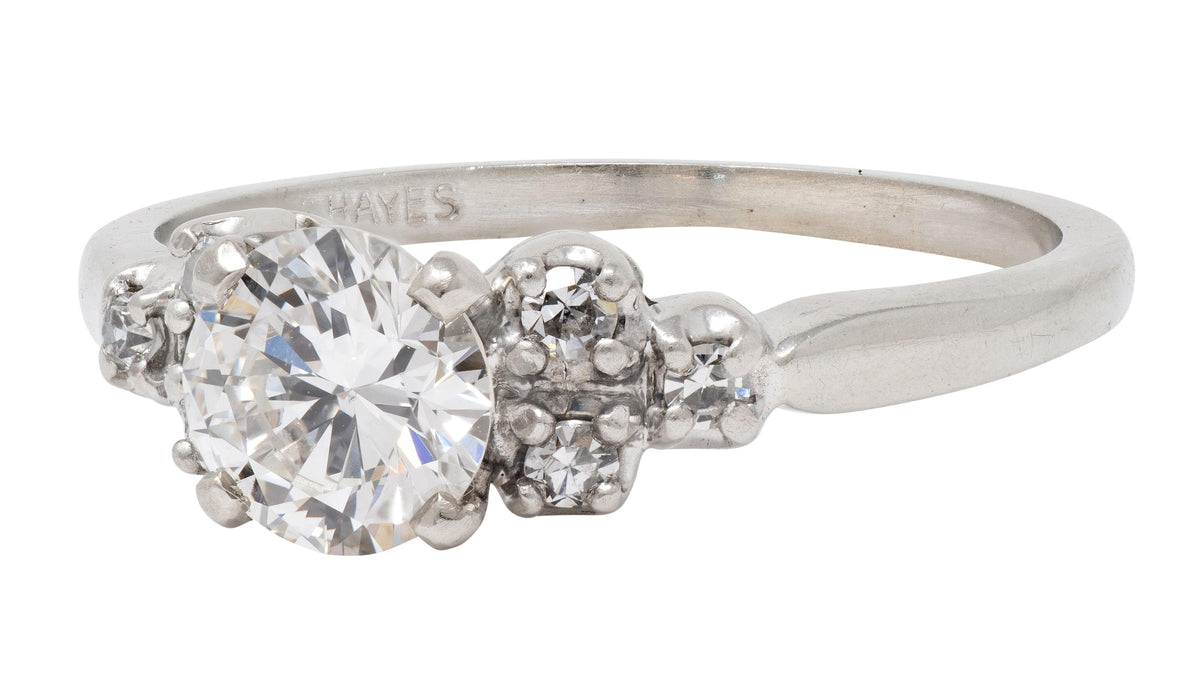Mid-Century 0.95 CTW Diamond 18K White Gold Fishtail Vintage Engagement Ring