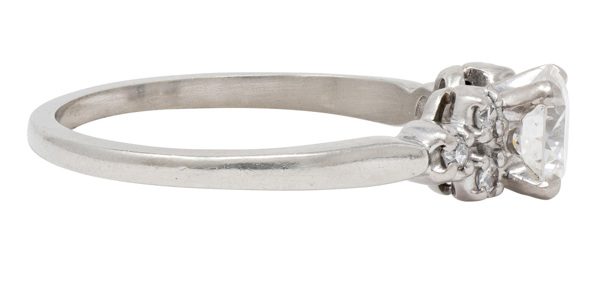 Mid-Century 0.95 CTW Diamond 18K White Gold Fishtail Vintage Engagement Ring