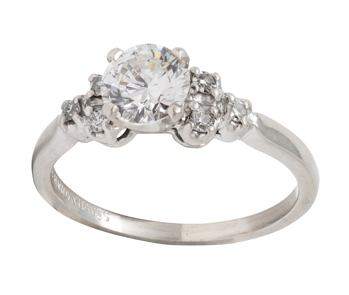 Mid-Century 0.95 CTW Diamond 18K White Gold Fishtail Vintage Engagement Ring