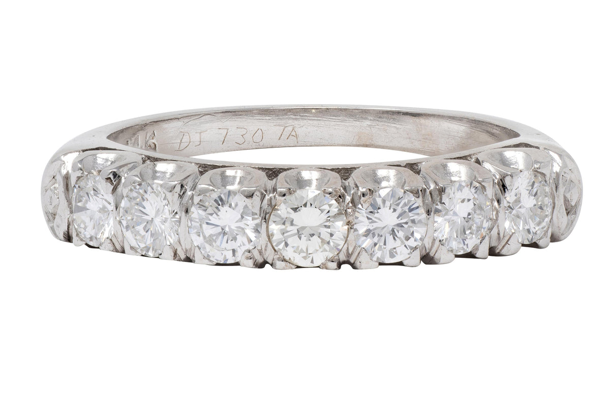 Mid-Century 0.70 CTW Diamond 14 Karat White Gold Fishtail Vintage Band Ring
