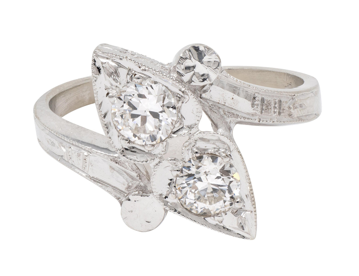 Retro Diamond 0.40 CTW 14 Karat White Gold Heart Vintage Bypass Ring