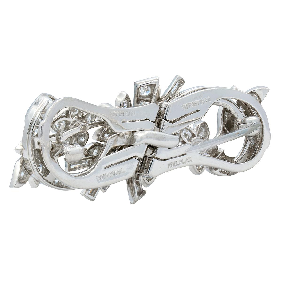 Tiffany & Co. Mid-Century Diamond Platinum Vintage Floral Ribbon Brooch Clip Set