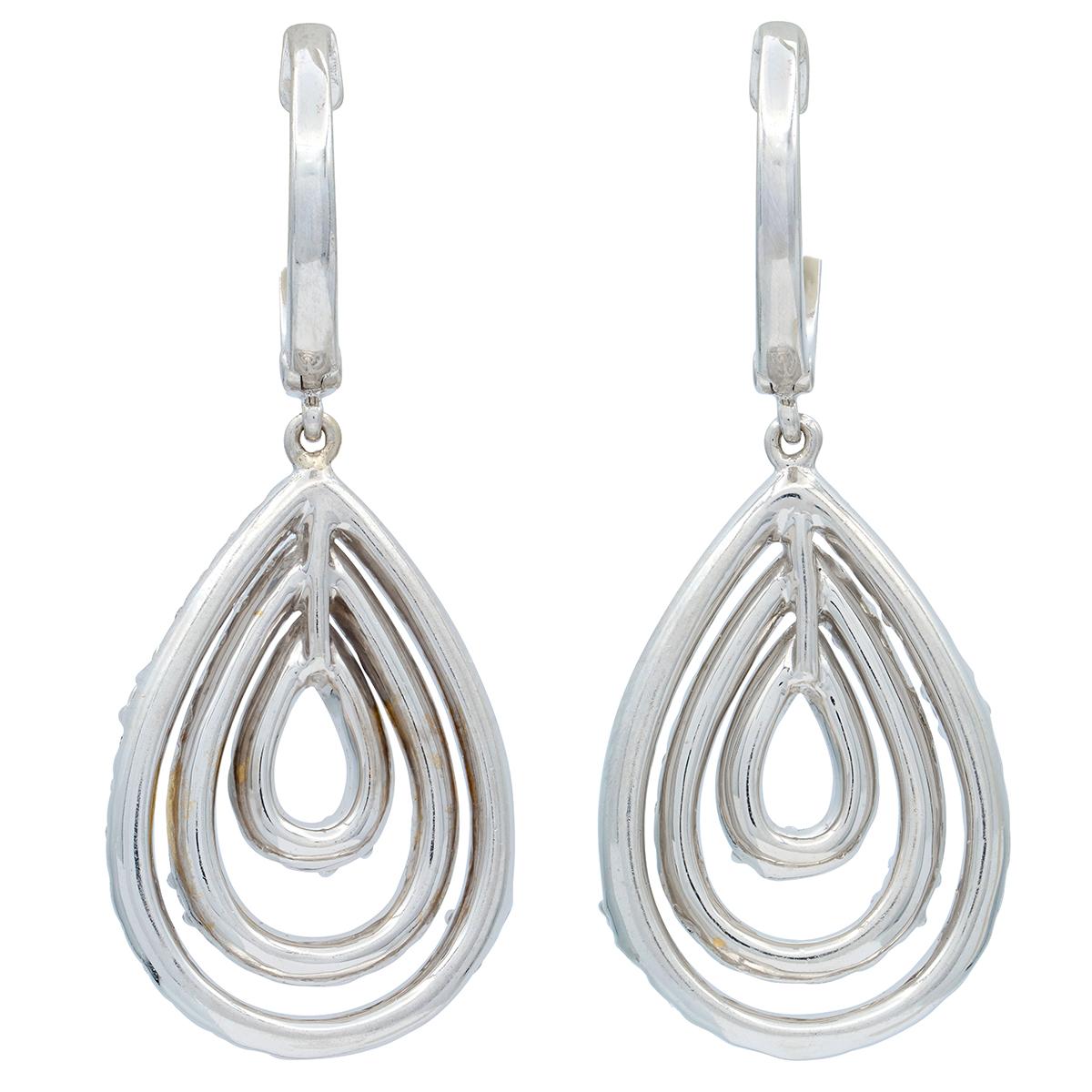 2010's 2.38 CTW Diamond 18 Karat White Gold Contemporary Pear Drop Earrings