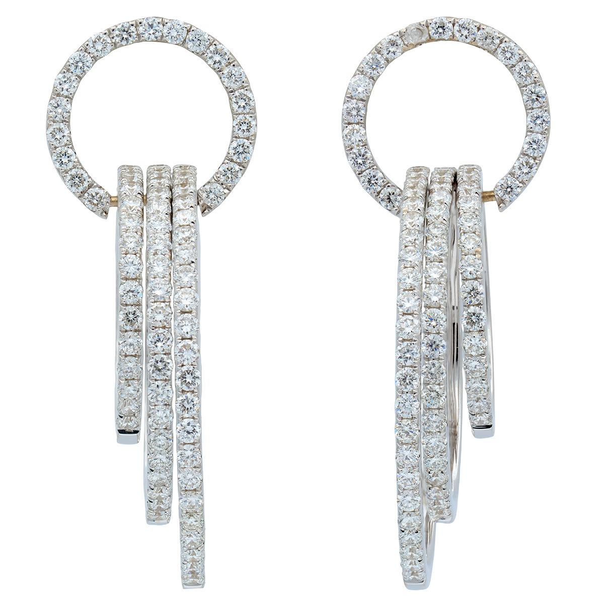 Diamond 18 Karat White Gold Contemporary Tri-Hoop Door-Knocker Earrings