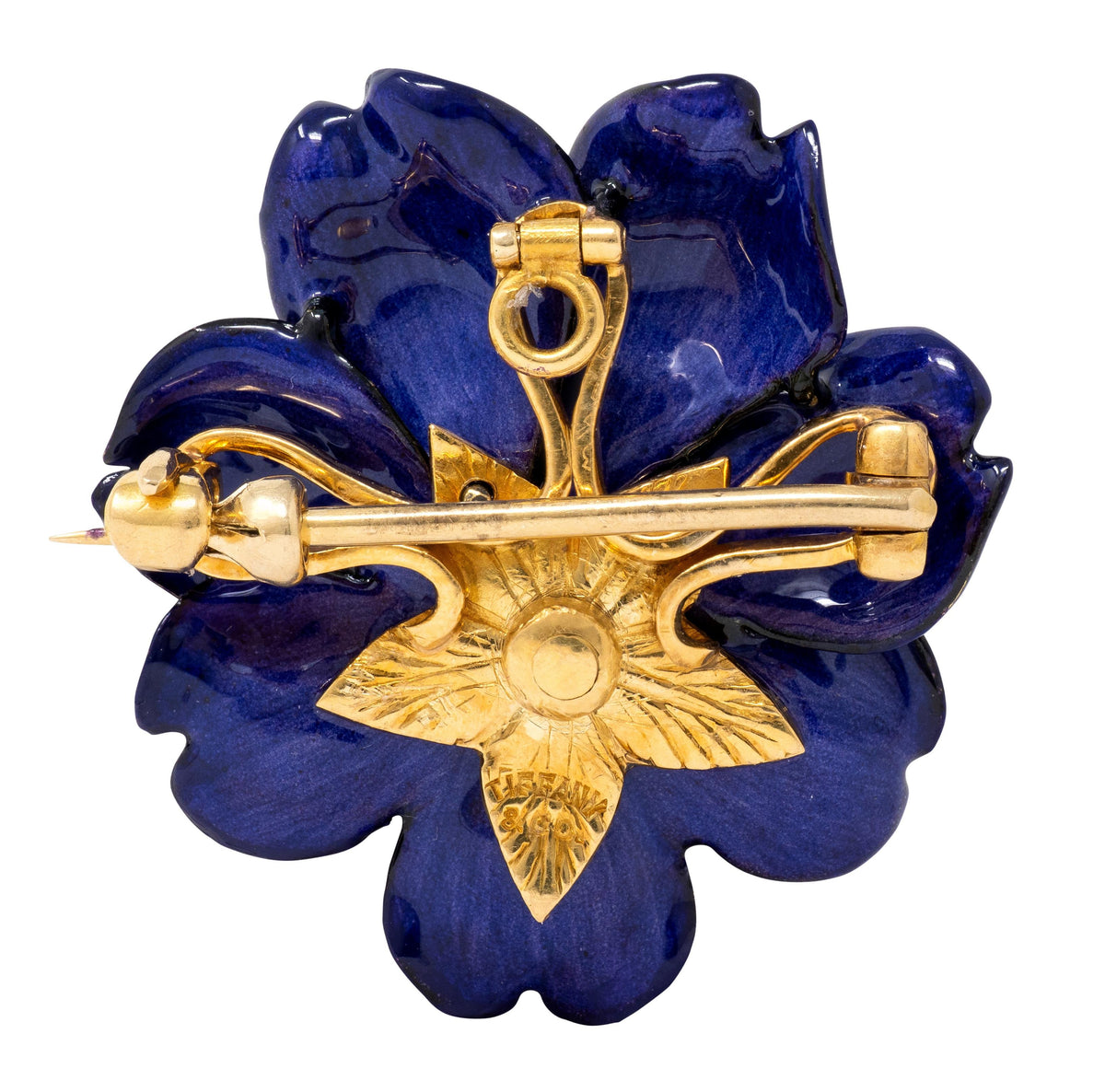 Tiffany & Co. Victorian Diamond Enamel 18K Antique Gardenia Flower Brooch