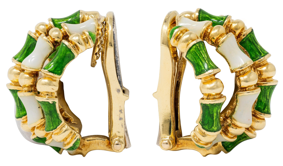 Tiffany & Co. 1960's Enamel 18 Karat Yellow Gold Vintage Bamboo Earrings