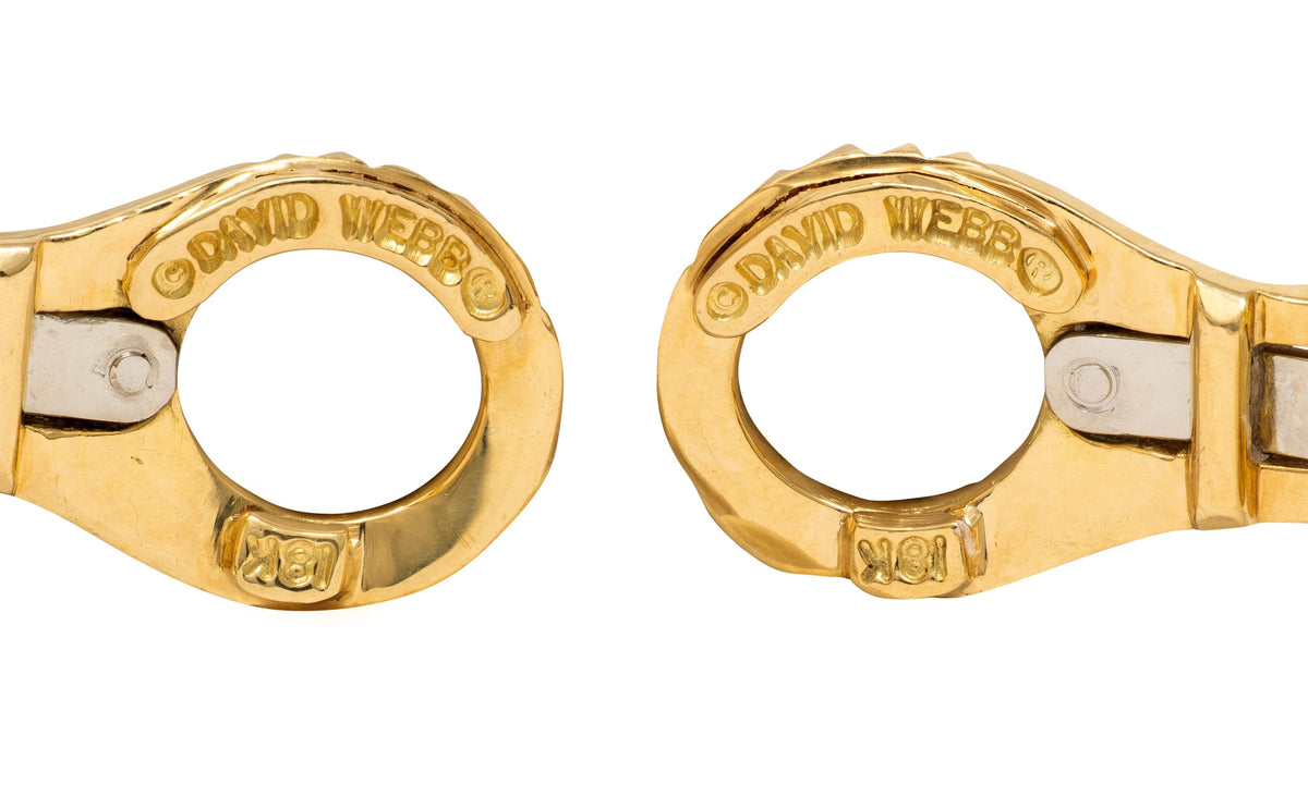 David Webb Contemporary Enamel 18K Gold Radiator Door Knocker Ear-Clip Earrings
