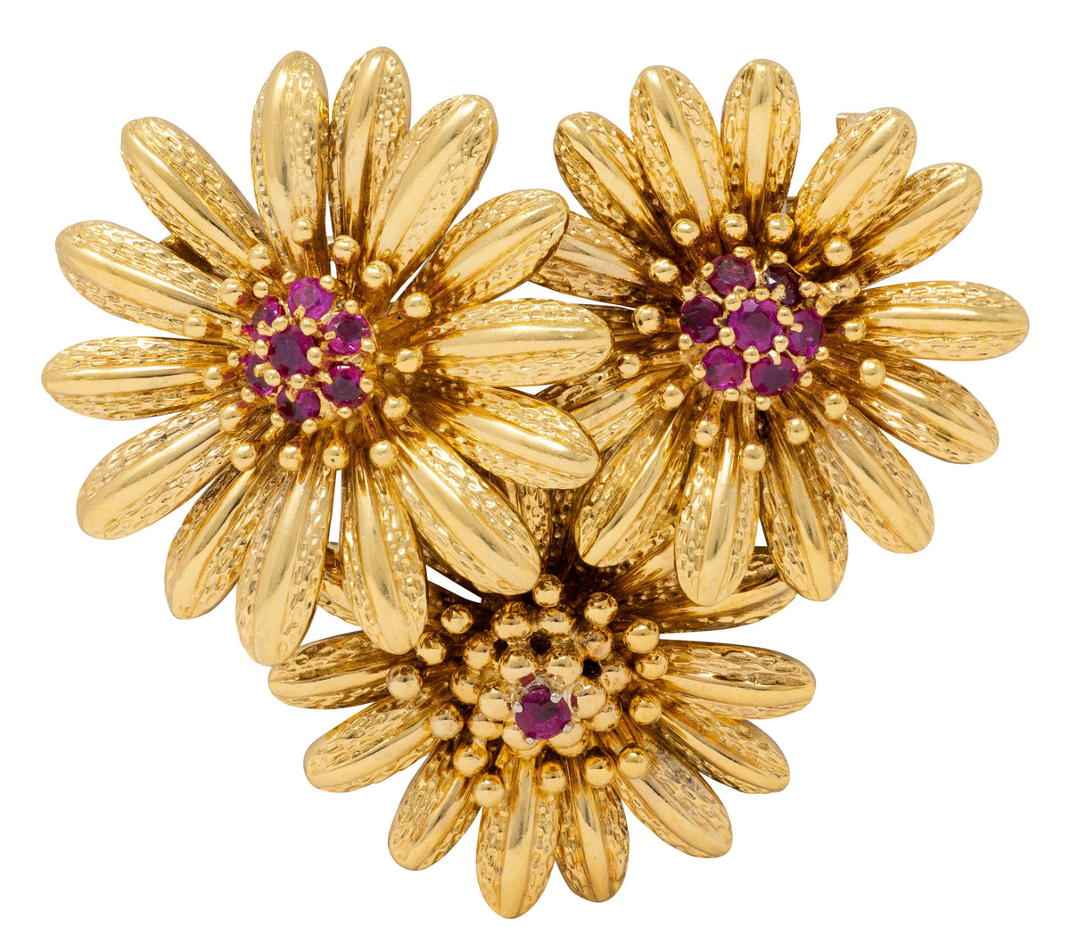 Tiffany & Co. 1960's Ruby 18 Karat Yellow Gold Vintage Daisy Flower Brooch