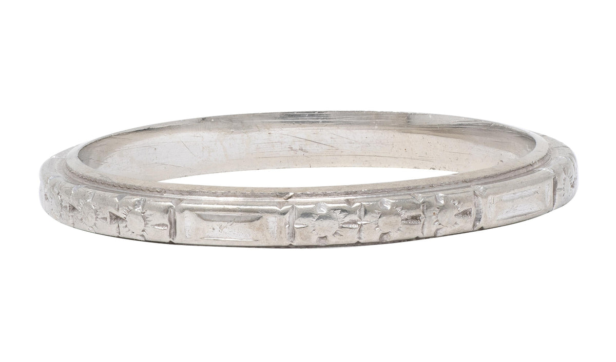 Art Deco 18 Karat White Gold Floral Orange Blossom Wedding Band Ring