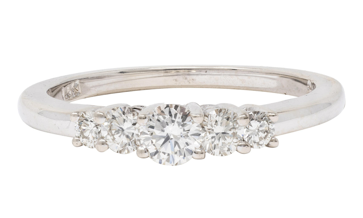 Contemporary Round Brilliant Diamond 14 Karat White Gold Five Stone Band Ring