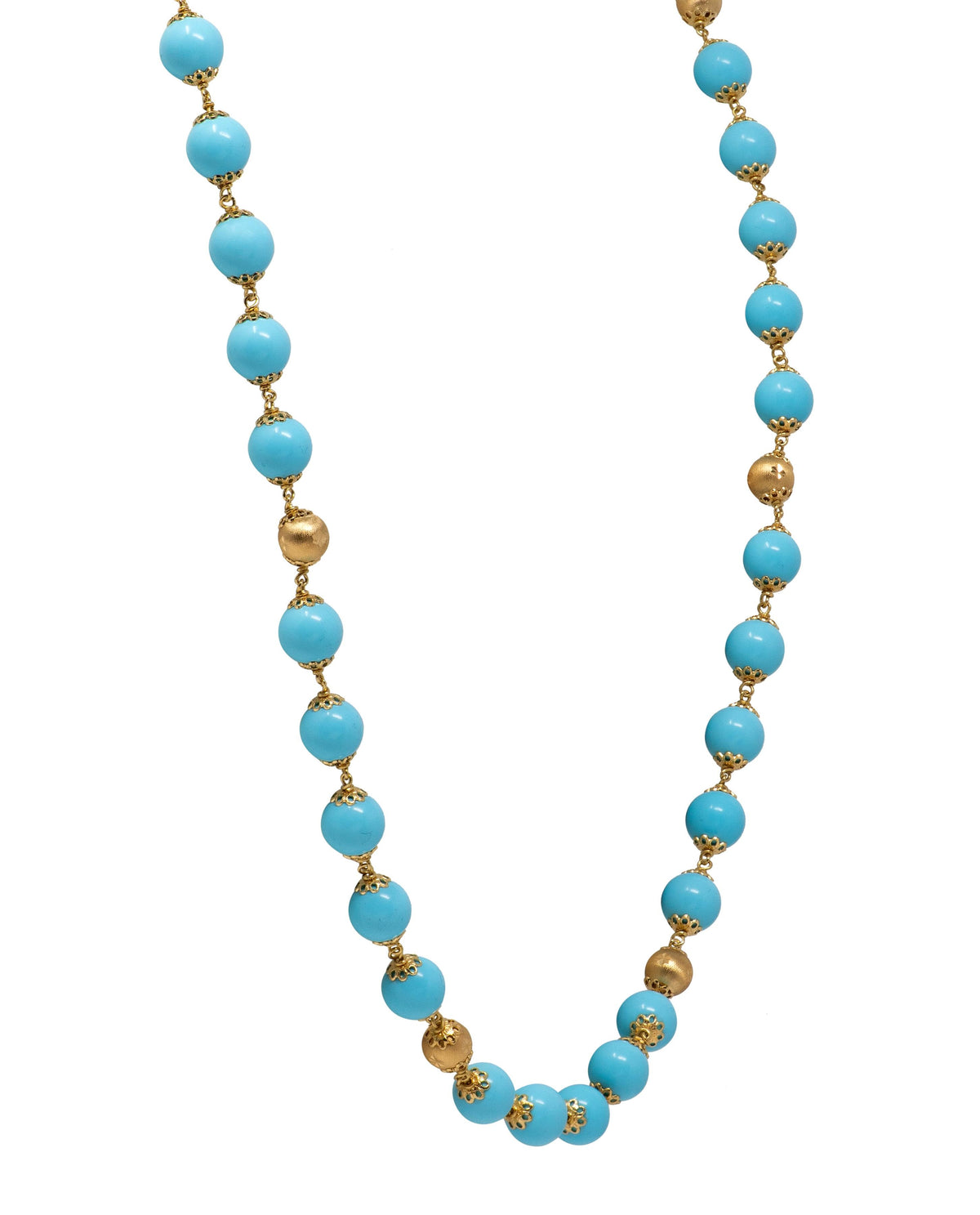 1960's Turquoise 18 Karat Yellow Gold Vintage Beaded Strand Necklace