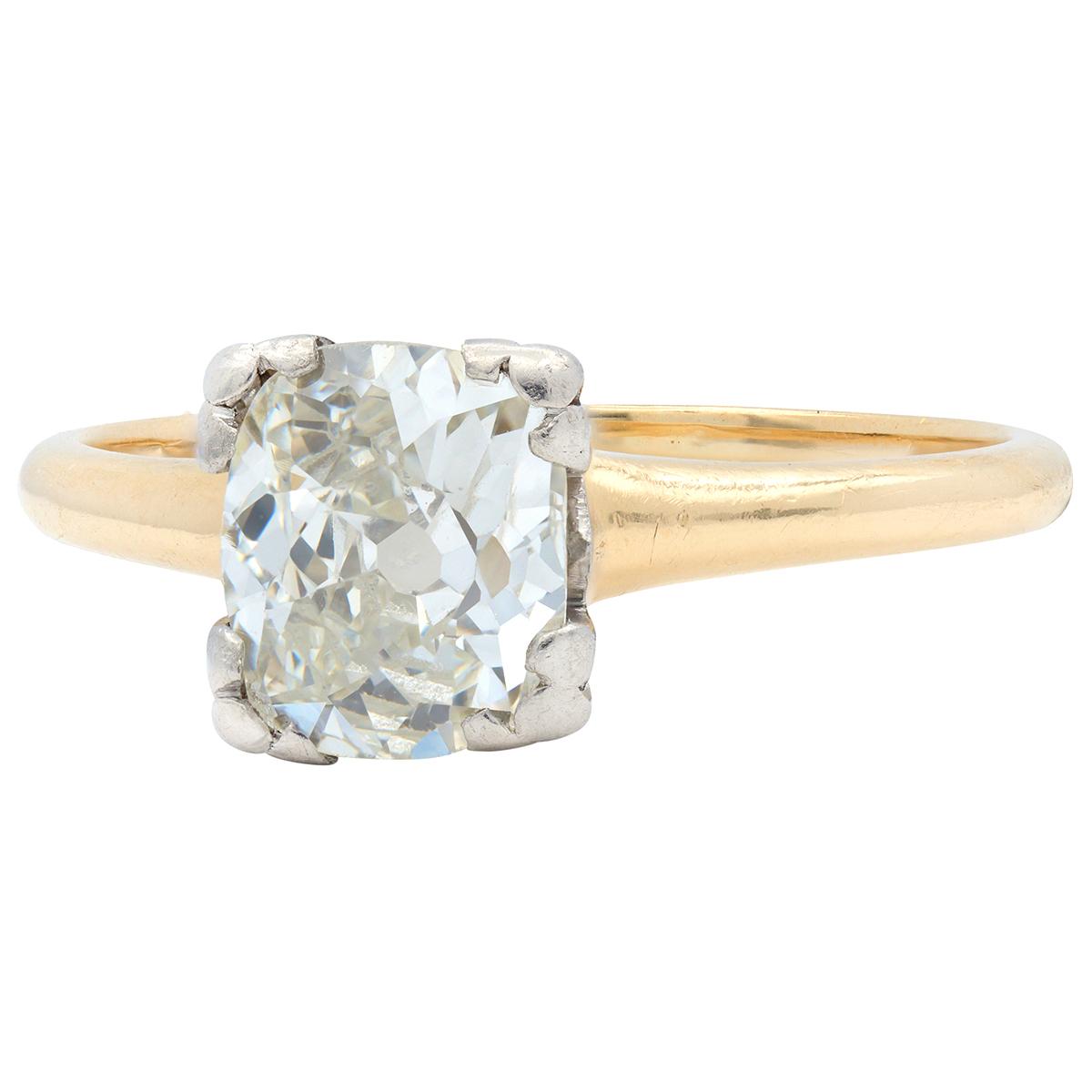 Woods Retro Old Mine Diamond 14 Karat Gold Vintage Solitaire Engagement Ring