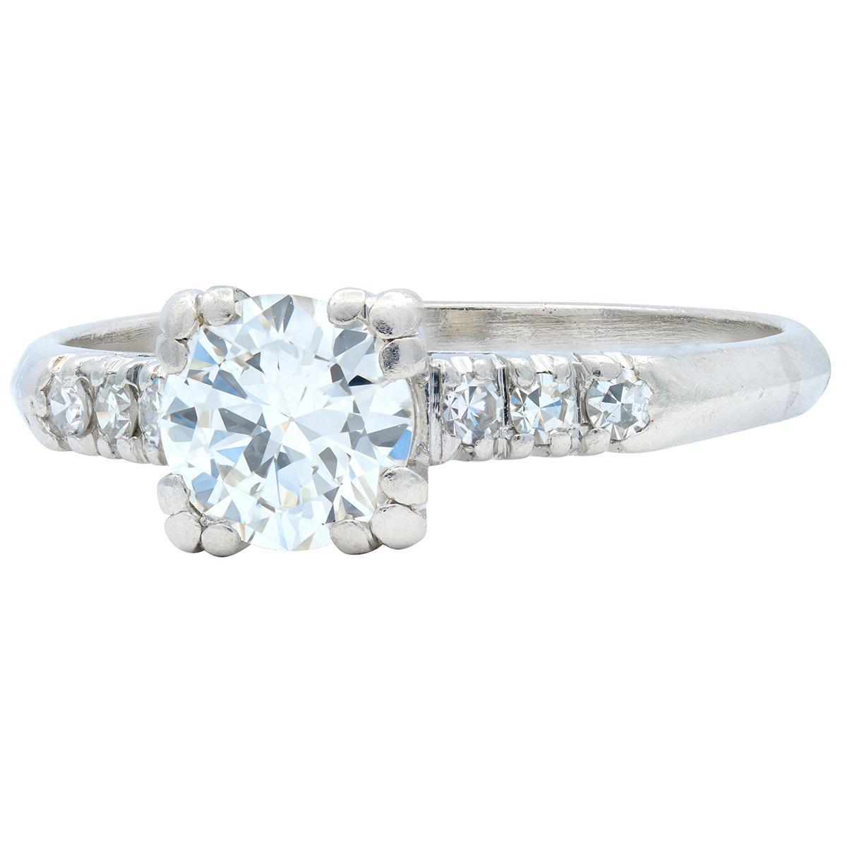 Mid-Century 0.80 CTW Diamond Platinum Vintage Fishtail Engagement Ring