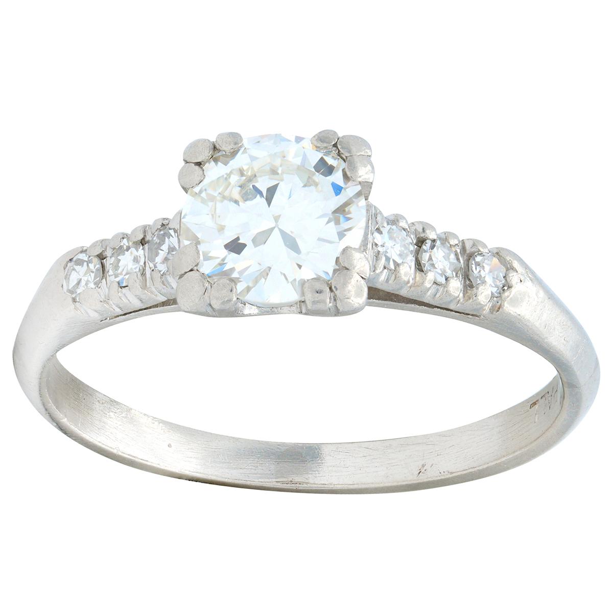 Mid-Century 0.80 CTW Diamond Platinum Vintage Fishtail Engagement Ring
