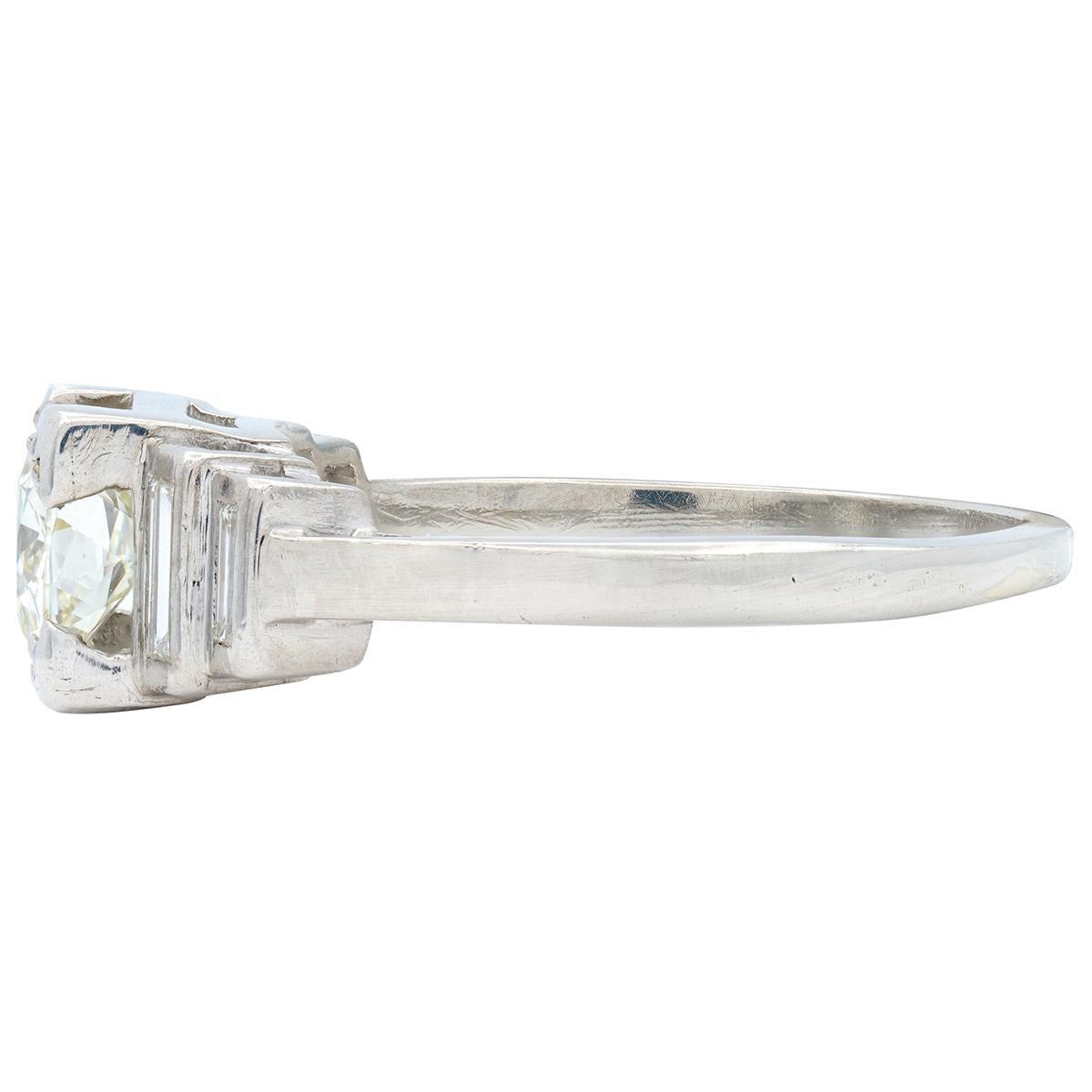Art Deco Old European Cut Diamond Platinum Vintage Stepped Engagement Ring