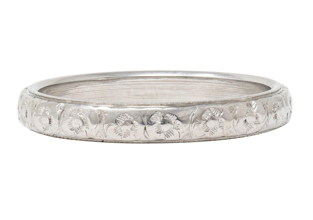 Belais Art Deco 18 Karat White Gold Vintage Orange Blossom Wedding Band Ring