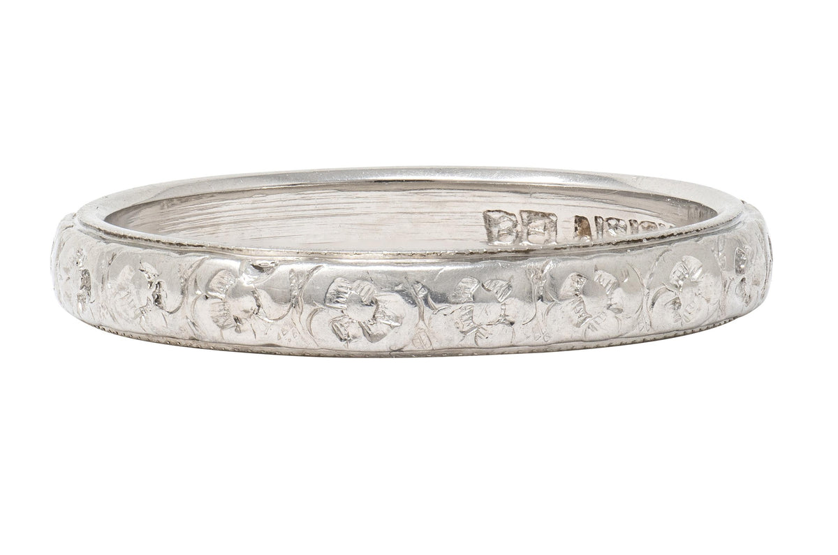 Belais Art Deco 18 Karat White Gold Vintage Orange Blossom Wedding Band Ring