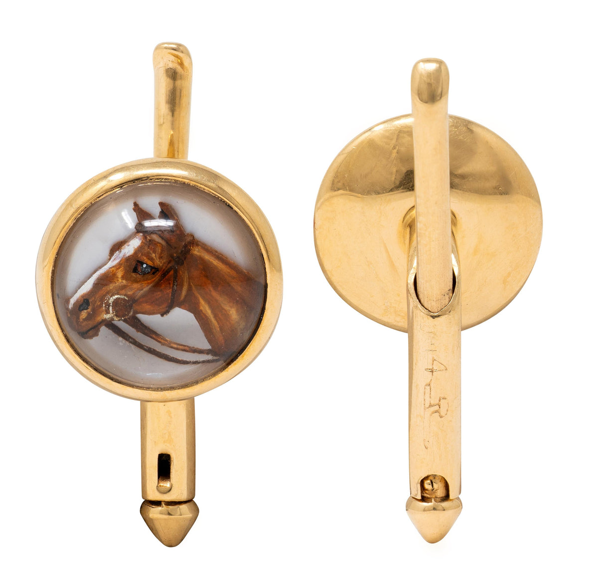 Larter & Sons Edwardian Rock Crystal 14K Gold Antique Hunting Cufflink Dress Set