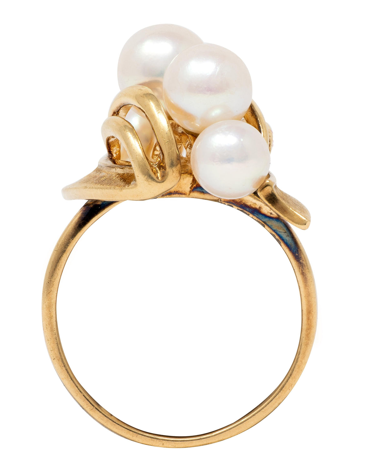 Mikimoto Retro Pearl 14 Karat Yellow Gold Vintage Modernist Ribbon Ring