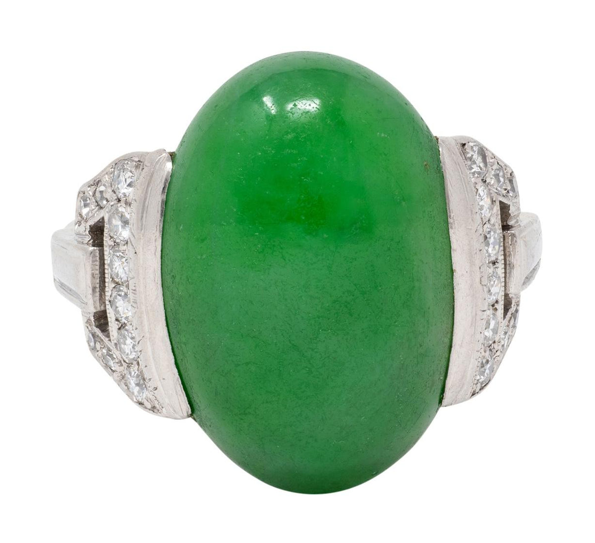 Art Deco Jade Diamond Platinum Vintage Buckle Dinner Ring