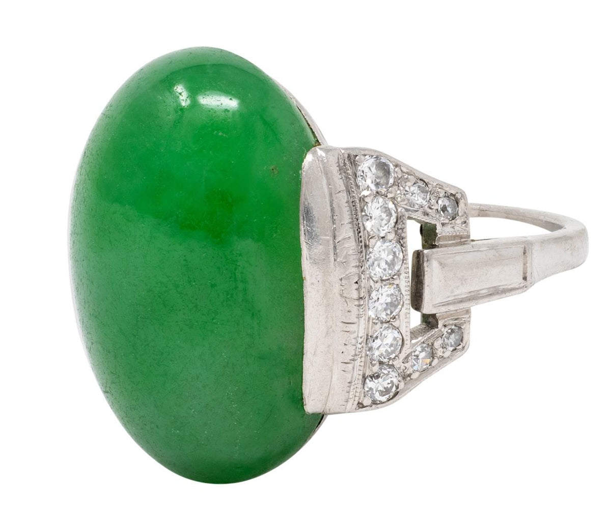 Art Deco Jade Diamond Platinum Vintage Buckle Dinner Ring