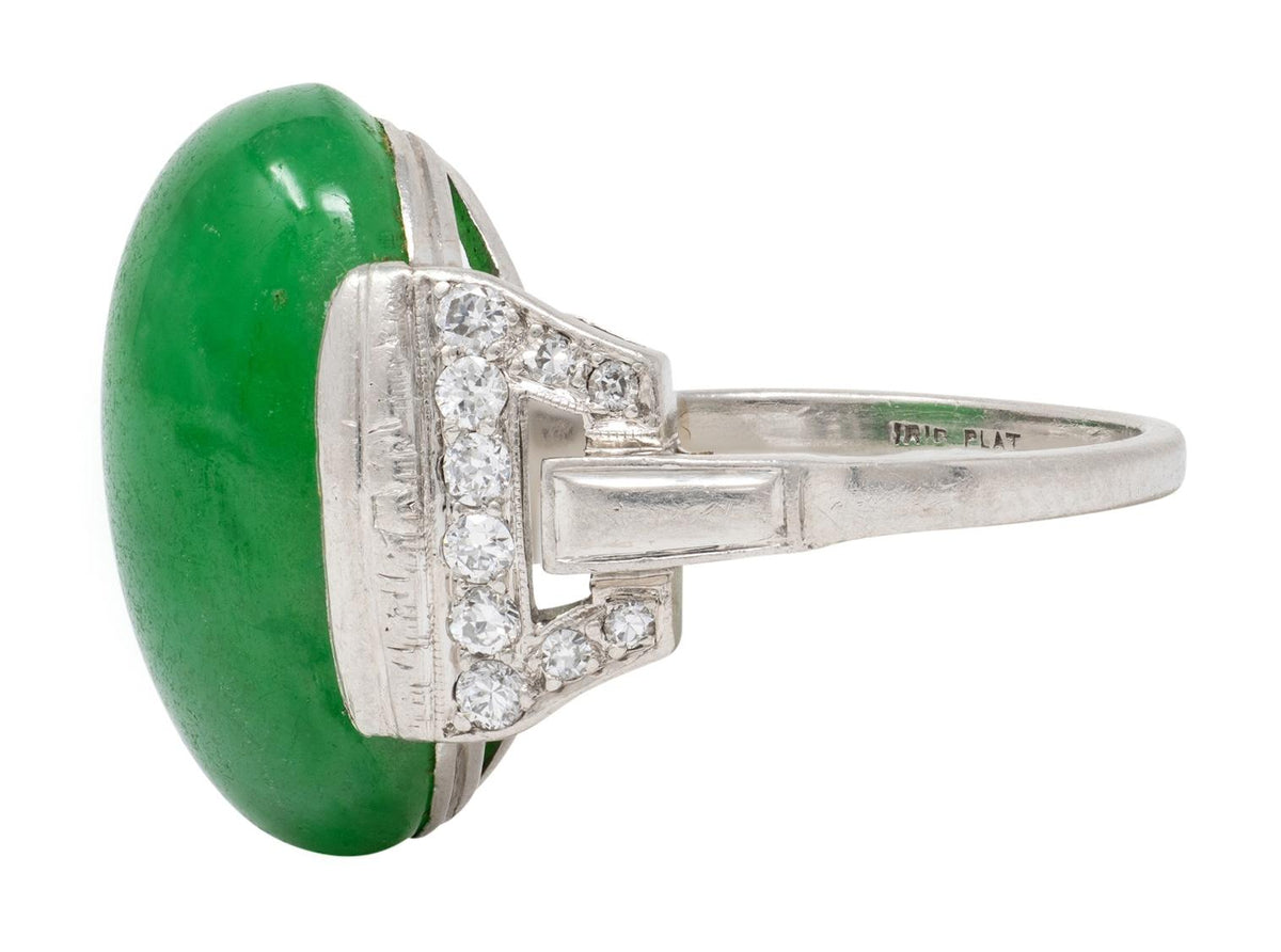 Art Deco Jade Diamond Platinum Vintage Buckle Dinner Ring