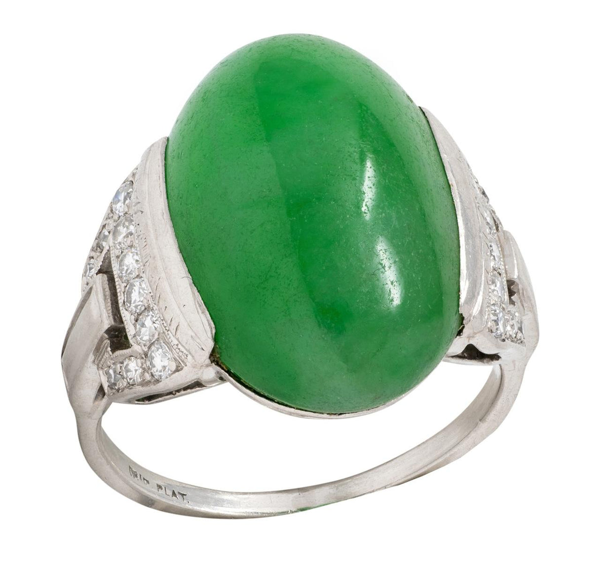 Art Deco Jade Diamond Platinum Vintage Buckle Dinner Ring